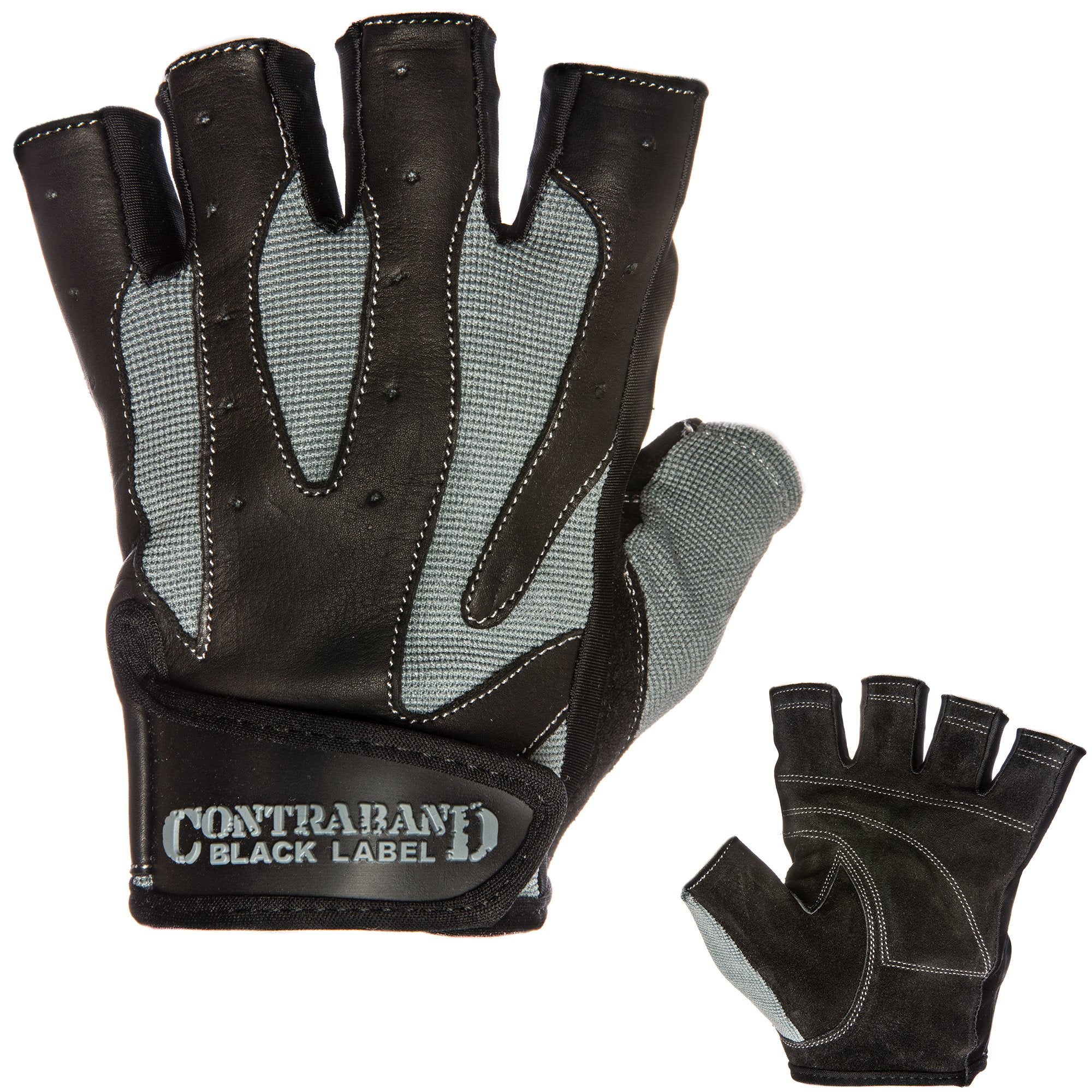 Contraband Black Label 5150 Mens Pro Leather Fingerless Weight Lifting Gloves - Durable Light - Medium Padded Split Leather Gym 