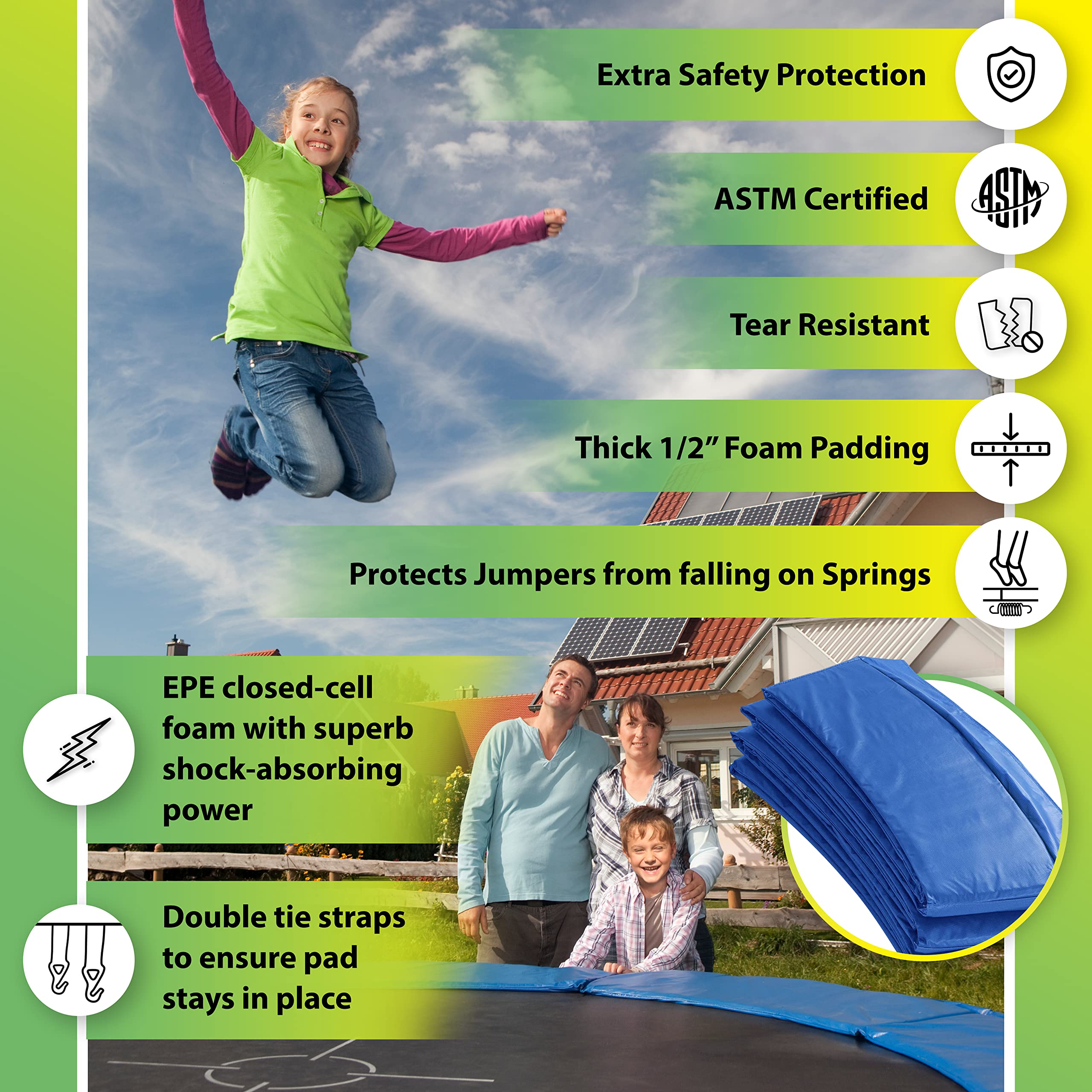 Machrus Upper Bounce Trampoline Replacement Safety Pad 6Ft - 16Ft Round-Trampoline Spring Cover Pvc Trampoline Skirt (Blue/Green