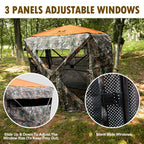 Hunthor Hunting Blind For 2-3 Person, 270 Degree See-Through Ground Blind With Silent Zipper And Orange Top, Portable Pop-Up Ten