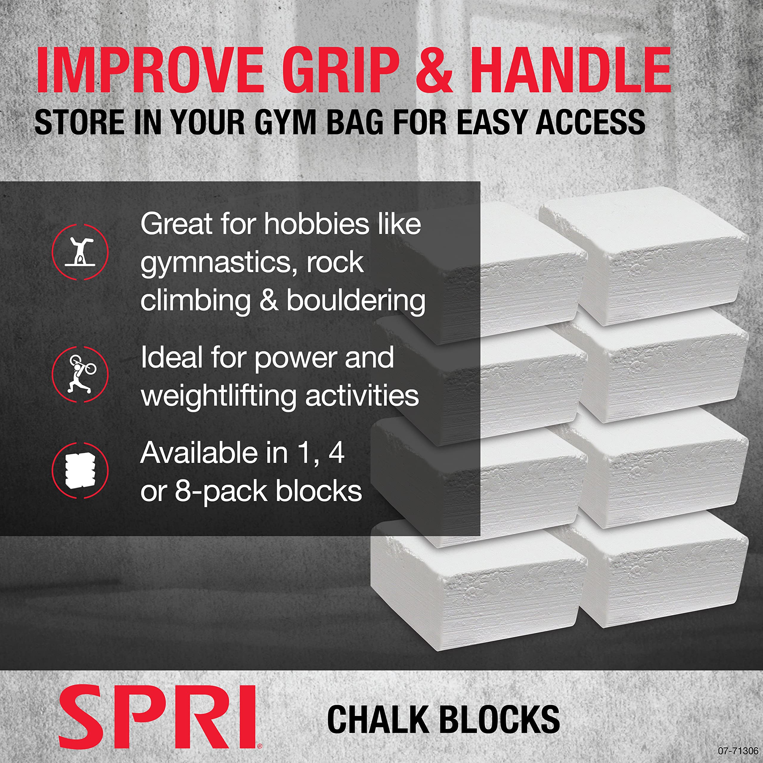 Spri Chalk Block, 2Oz. (8 Pack) For Gymnastics, Rock Climbing, Bouldering, Weight-Lifting,