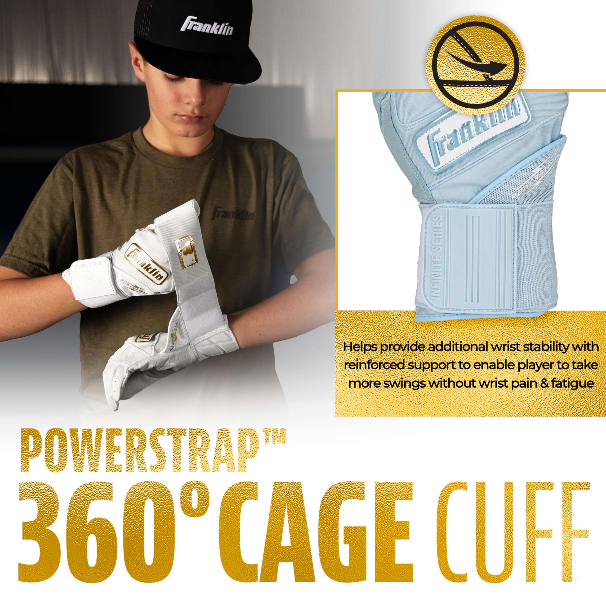 Franklin Sports Mlb Batting Gloves - Infinite Powerstrap Baseball + Softball Batting Gloves - Durable Full Wrap Cage Practice Gl