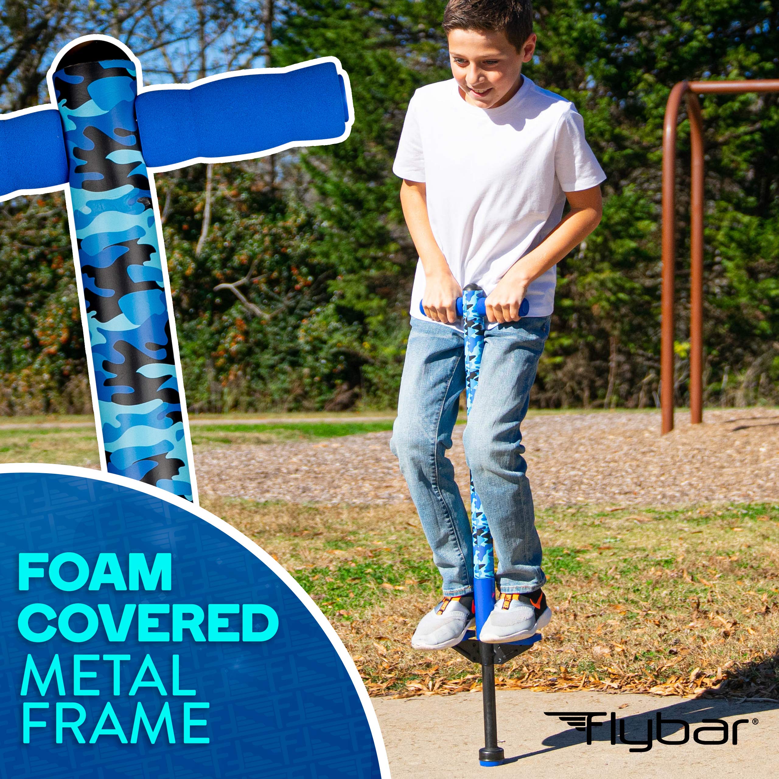 Flybar Foam Jolt Pogo Stick For Kids Age 5 And Up, Between 40 To 80 Pounds, Beginners Kids Pogo Stick For Boys And Girls (Blue C