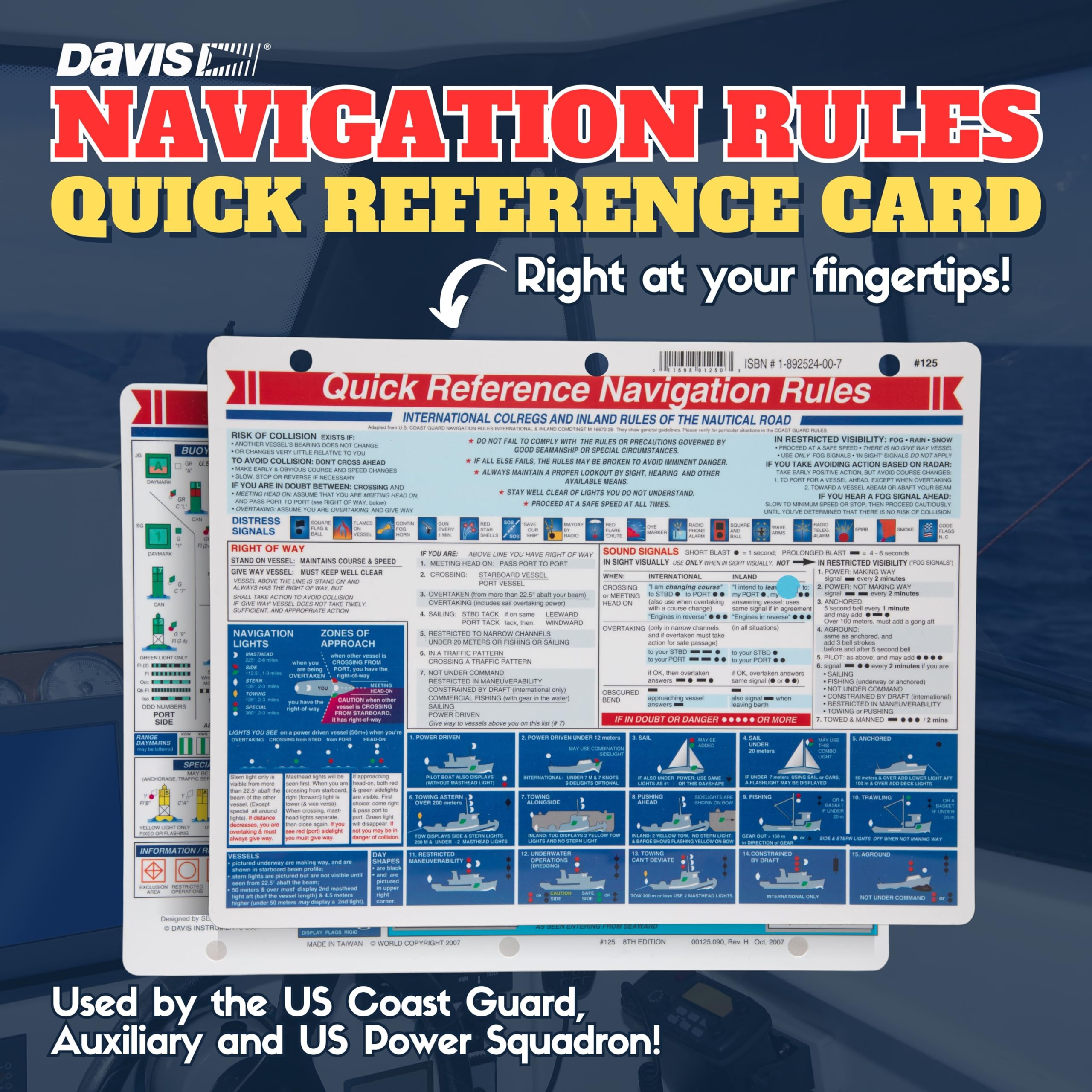 Davis Instruments Waterproof Boating Quick Reference Cards Bundle - Navigation 125, Coastal Piloting 126 & Procedures 128 (3 Ite