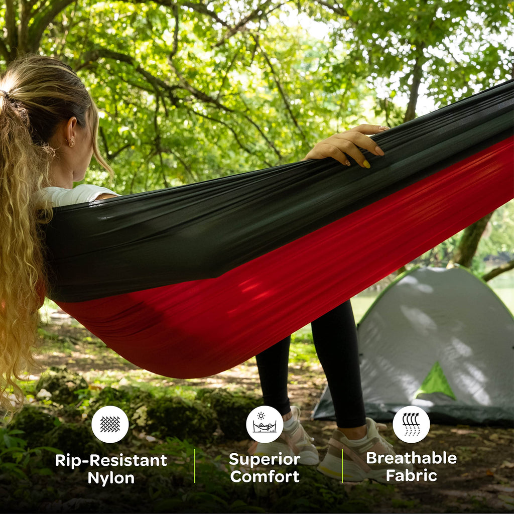 Durable Hammock 400 Lb Capacity, Lightweight Nylon Camping Hammock Chair - Double Or Single Sizes W/ Tree Straps And Attached Ca