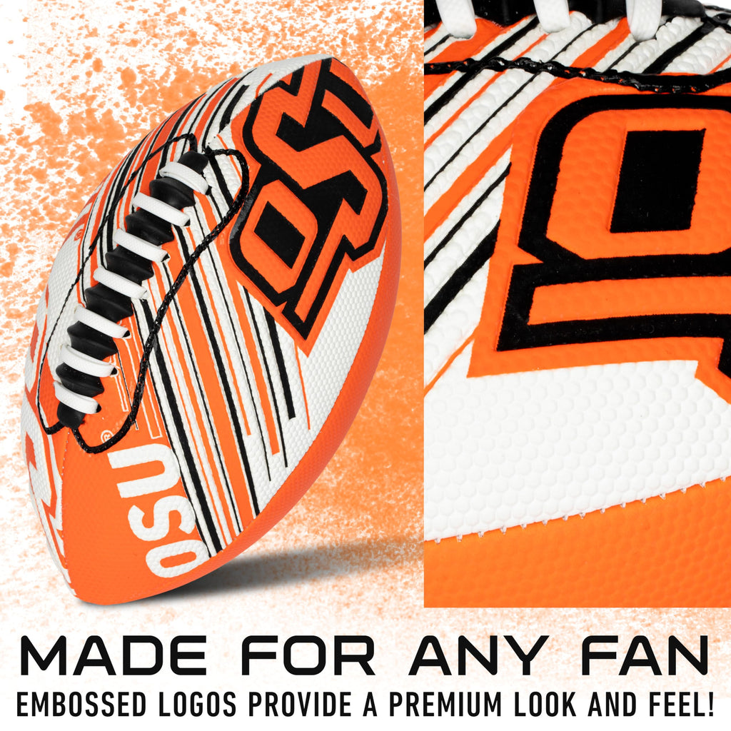 Franklin Sports Oklahoma St. Cowboys Foam Football - Youth Mini Football For Kids - 8.5'' Junior Soft Foam Ball - Spacelace Easy