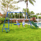 Outsunny Swing Set For Backyard, 5 In 1 Heavy-Duty A-Frame Stand Outdoor Playset For Kids With 29.5'' Saucer Swing, Slide, Seesa