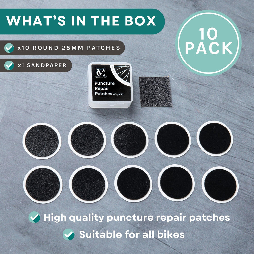 Velochampion Lightweight Bike Puncture Repair Glueless Self-Adhesive Patches Kit (10 Pack)