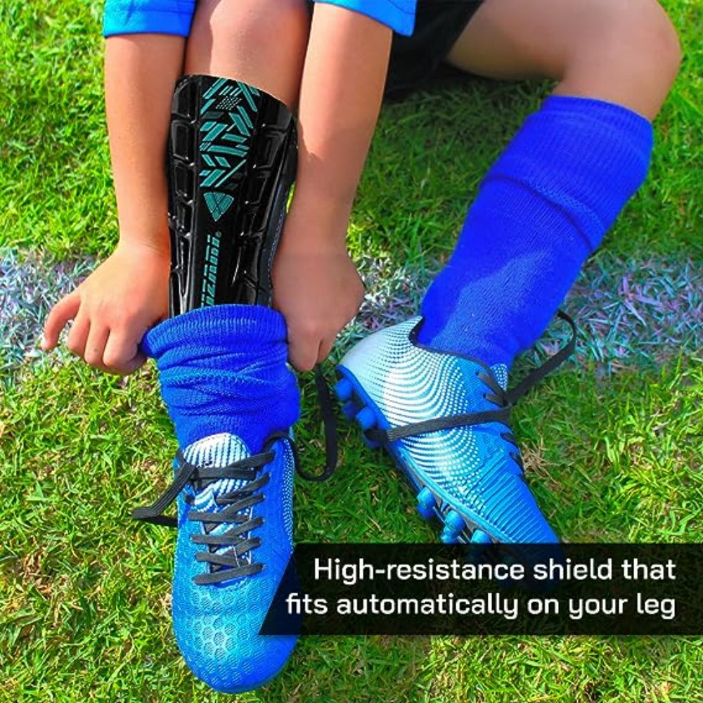 Malaga Soccer Shin Guard with Adjustable Straps-Black/Teal - Vizari Sports