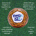 Swax Lax Lacrosse Training Ball - Indoor Outdoor Practice Less Bounce & Rebounds (1 Tiger)