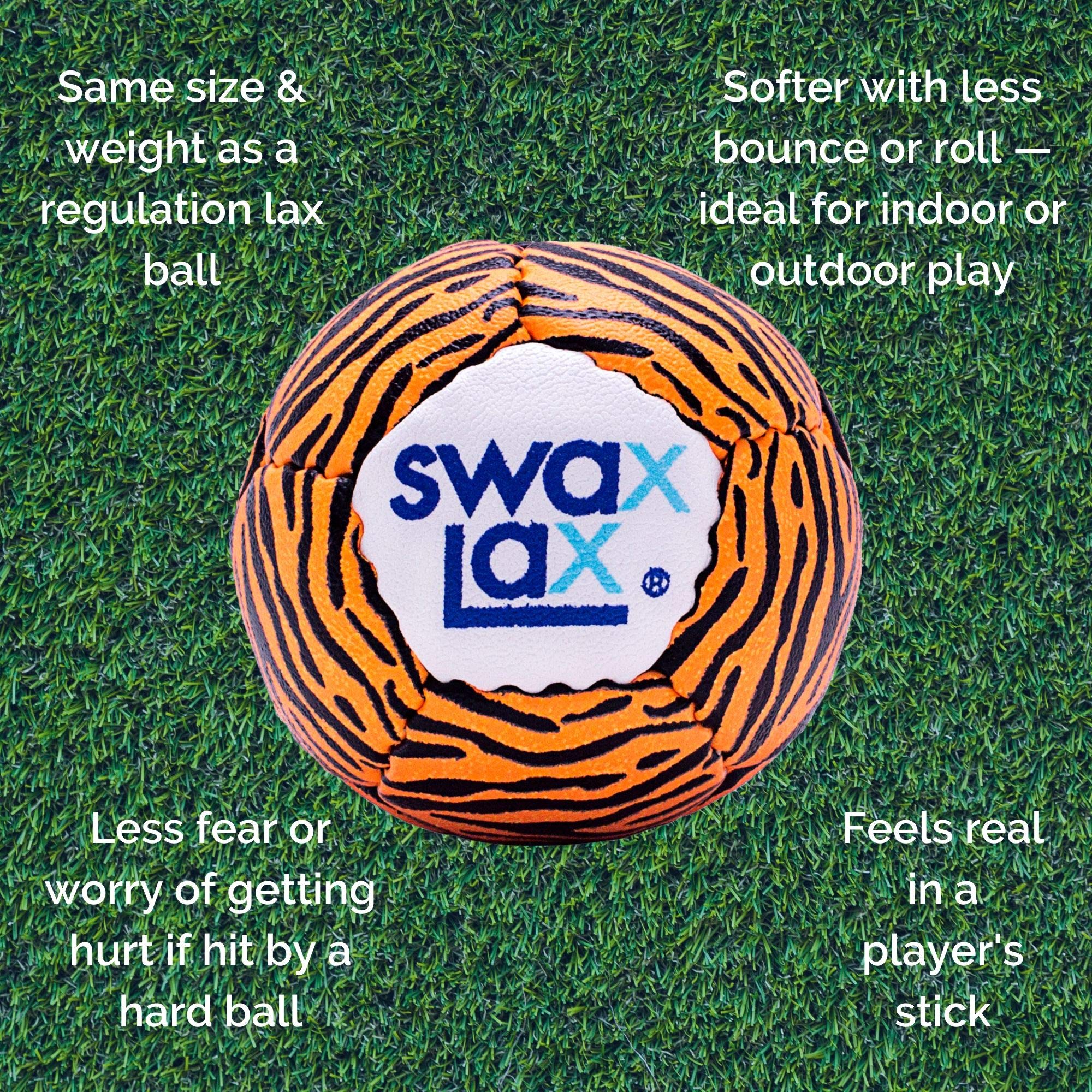 Swax Lax Lacrosse Training Ball - Indoor Outdoor Practice Less Bounce & Rebounds (1 Tiger)