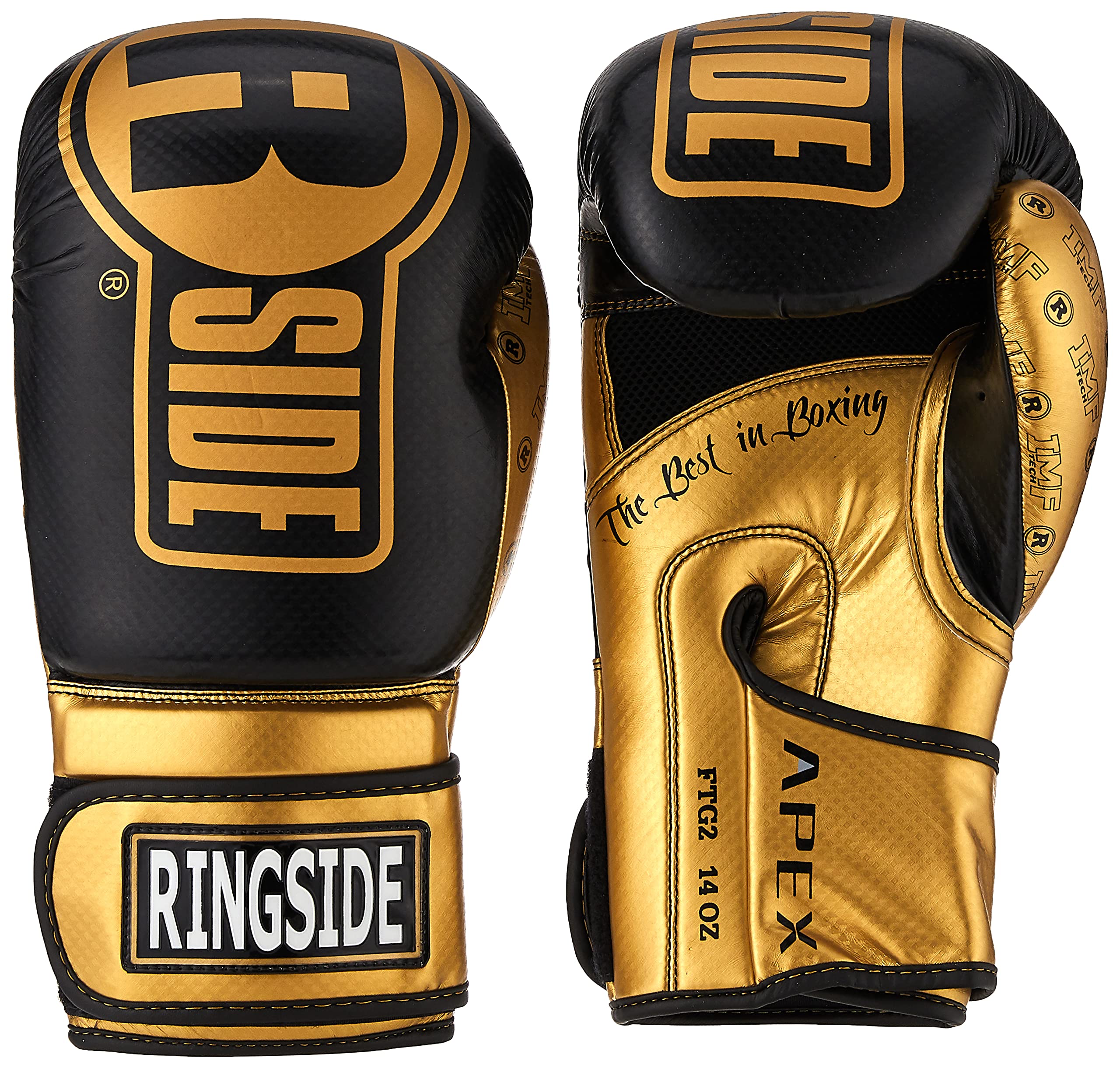 Ringside Apex Flash Boxing Training Sparring Gloves , Bk/Gd, 14 Oz