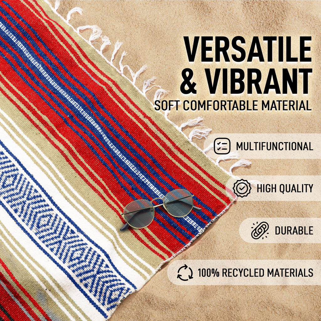 Hydration Nation Authentic Large Handwoven Mexican Striped Throw Blanket - Soft, Durable, Eco-Friendly - 70x50 - Sunrise