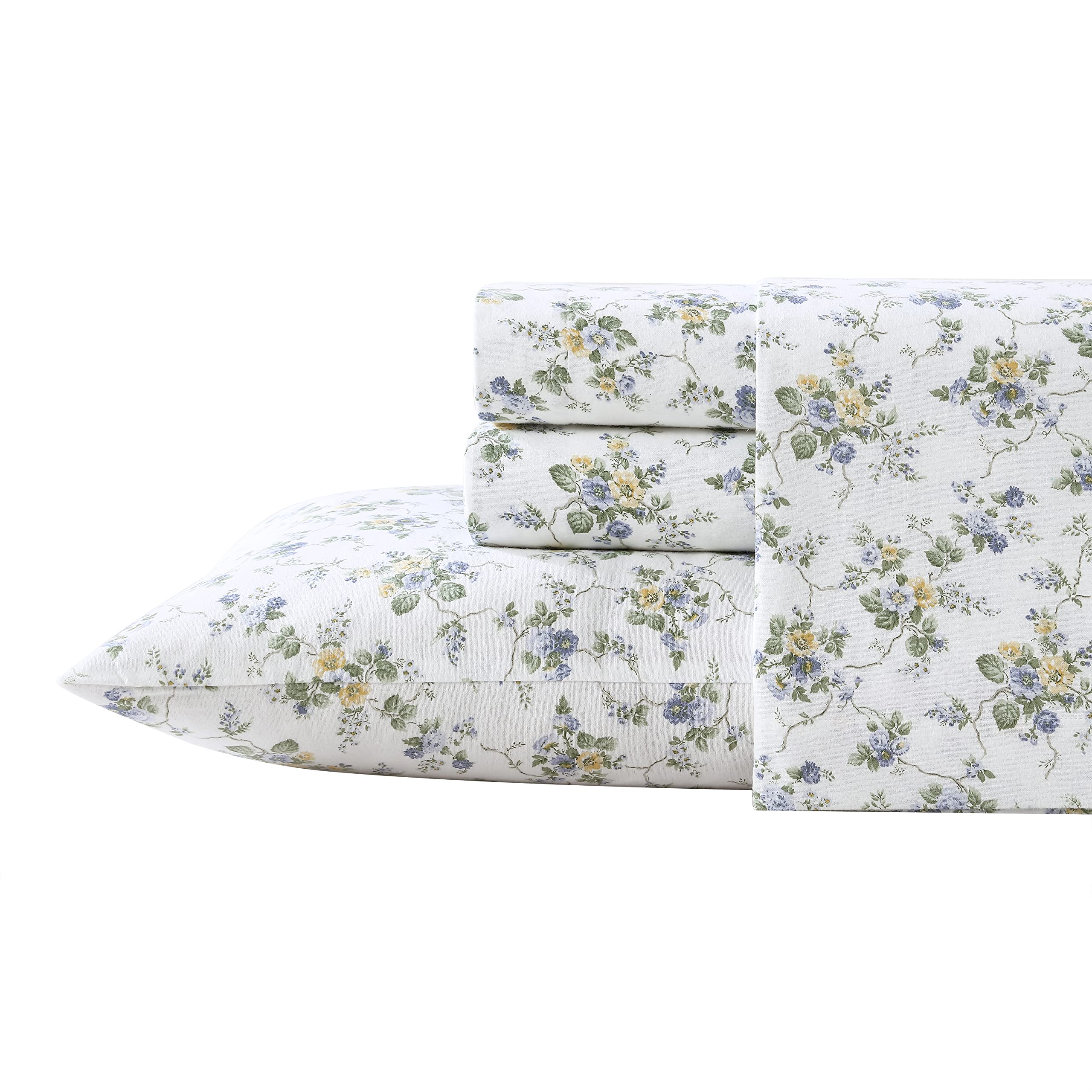Laura Ashley Home - Flannel Collection - Sheet Set - 100 Cotton, Ultra-Soft Brushed Flannel, Pre-Shrunk  Anti-Pill, Machine Wash