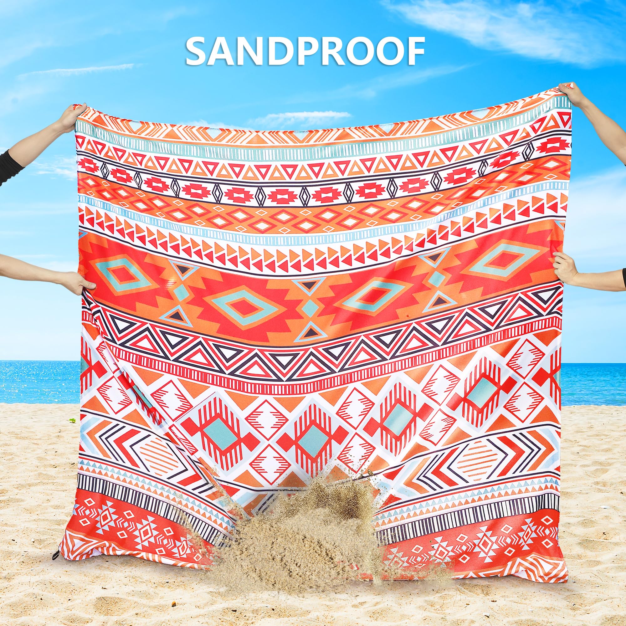 Hihoho Extra Large Waterproof Sandproof Beach Mat 79 X 83 / 120X108 For 1-8 Adults Quick Drying Durable Outdoor Picnic Mat For T