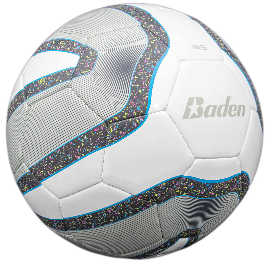 Baden Team Soccer Ball, White/Gray/Blue, Size 5