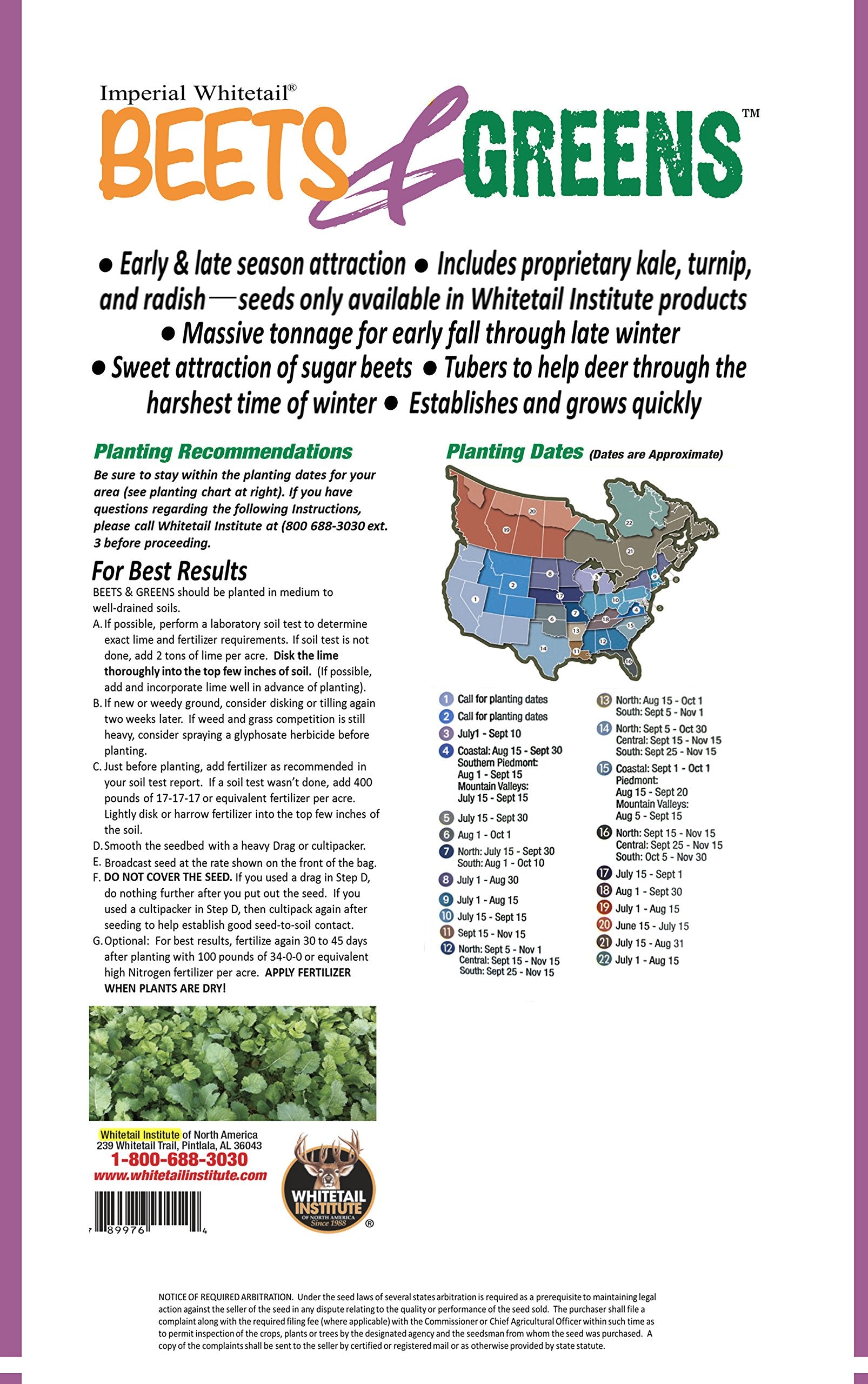 Whitetail Institute Beets & Greens Deer Food Plot Seed for Fall Planting - Blend of Sugar Beets, Kale, Turnip and Radish to Attr
