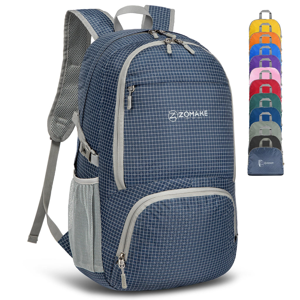 ZOMAKE Lightweight Packable Backpack 30L, Foldable Hiking Backpacks Water Resistant Compact Folding Daypack for Travel(Plaid Roy