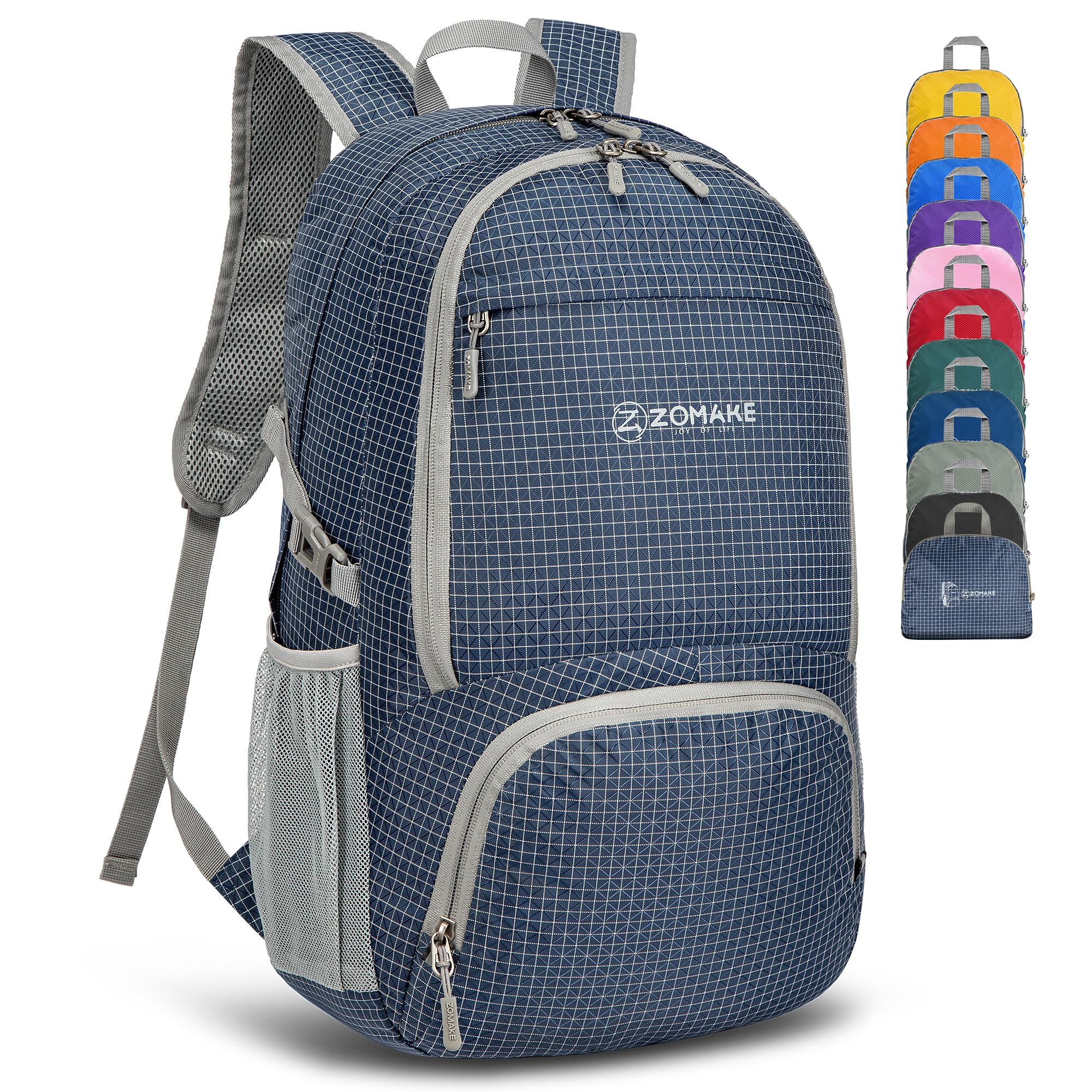 ZOMAKE Lightweight Packable Backpack 30L, Foldable Hiking Backpacks Water Resistant Compact Folding Daypack for Travel(Plaid Roy