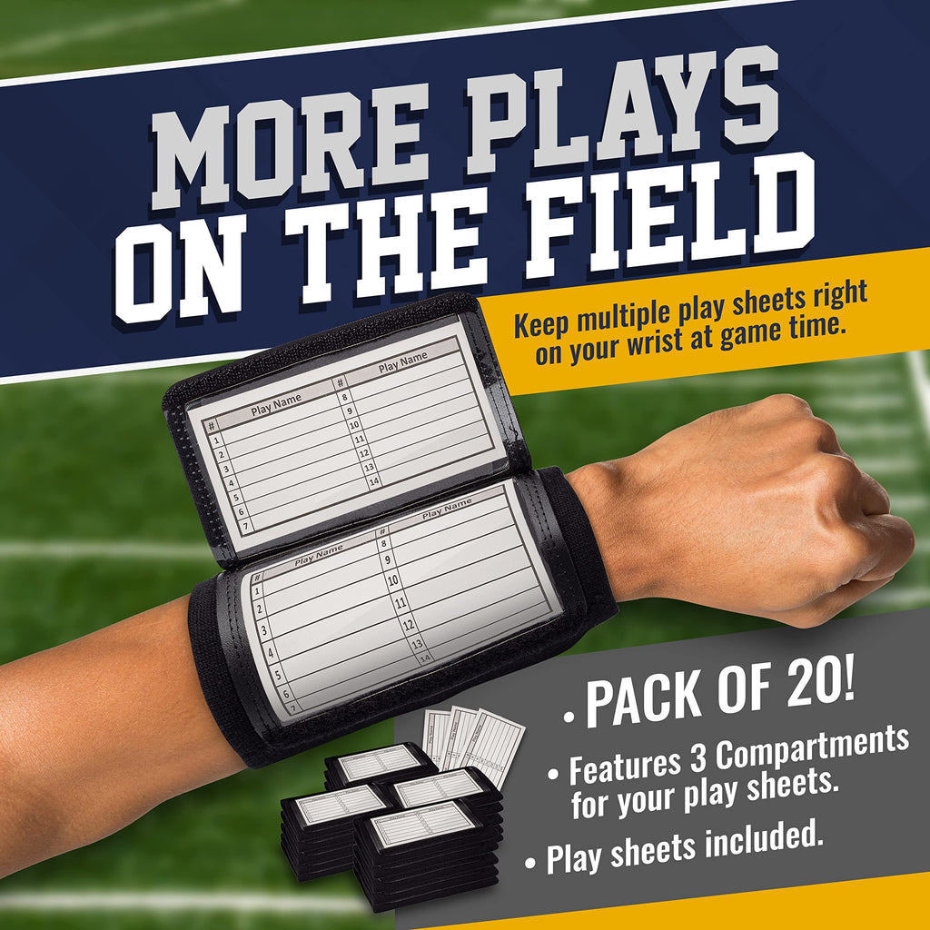Gsm Brands Quarterback (Qb) Play Wristband - Youth Size - Pro Football Armband Playbook - 20 Pack (Black)