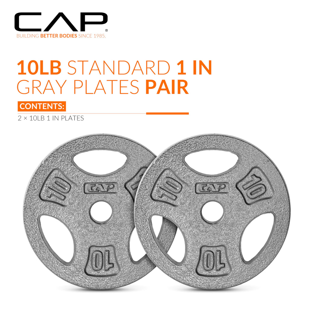 Cap Barbell Standard 1-Inch Grip Weight Plates 10 Lbs Gray, Pack (X2) (Rwpis-010A)