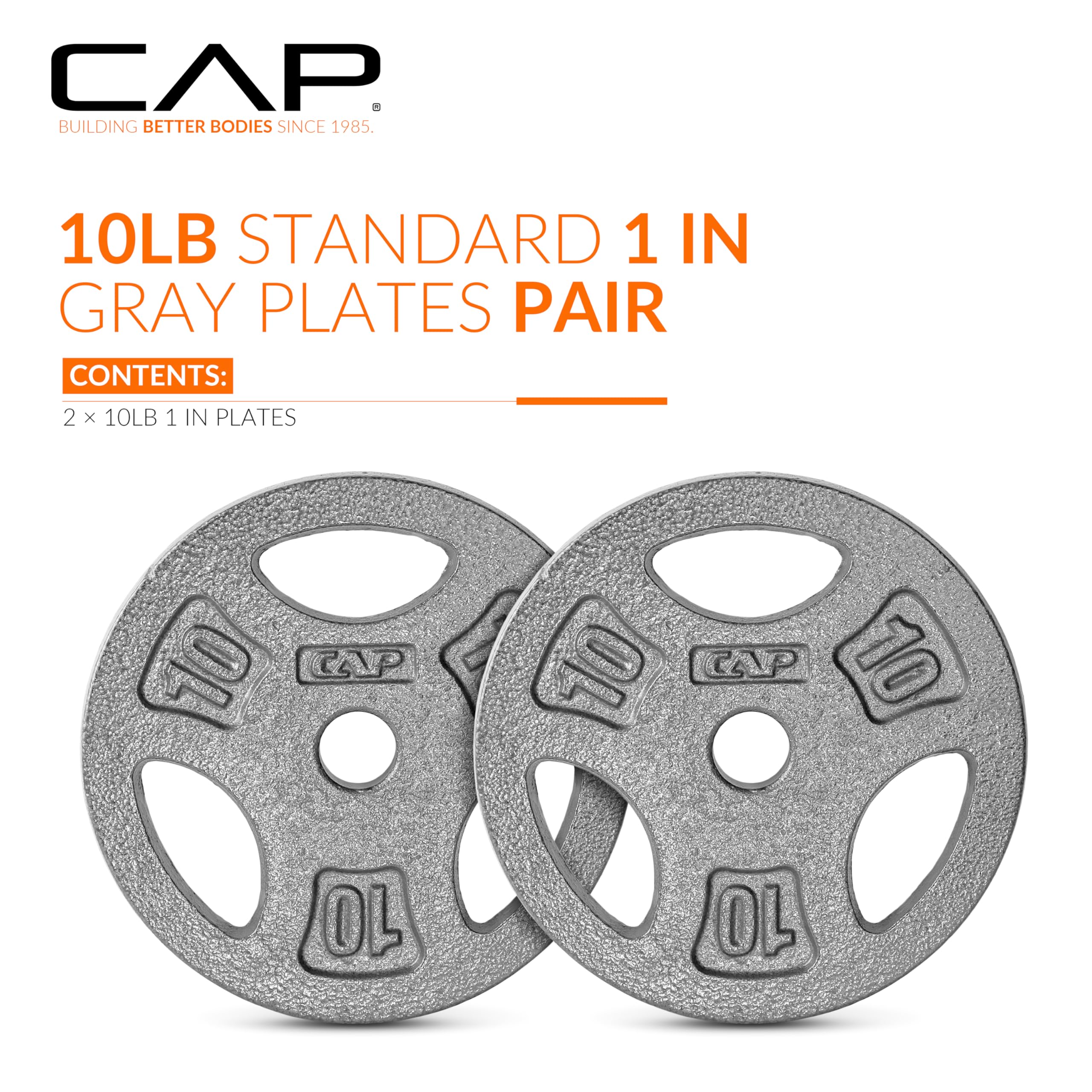 Cap Barbell Standard 1-Inch Grip Weight Plates 10 Lbs Gray, Pack (X2) (Rwpis-010A)
