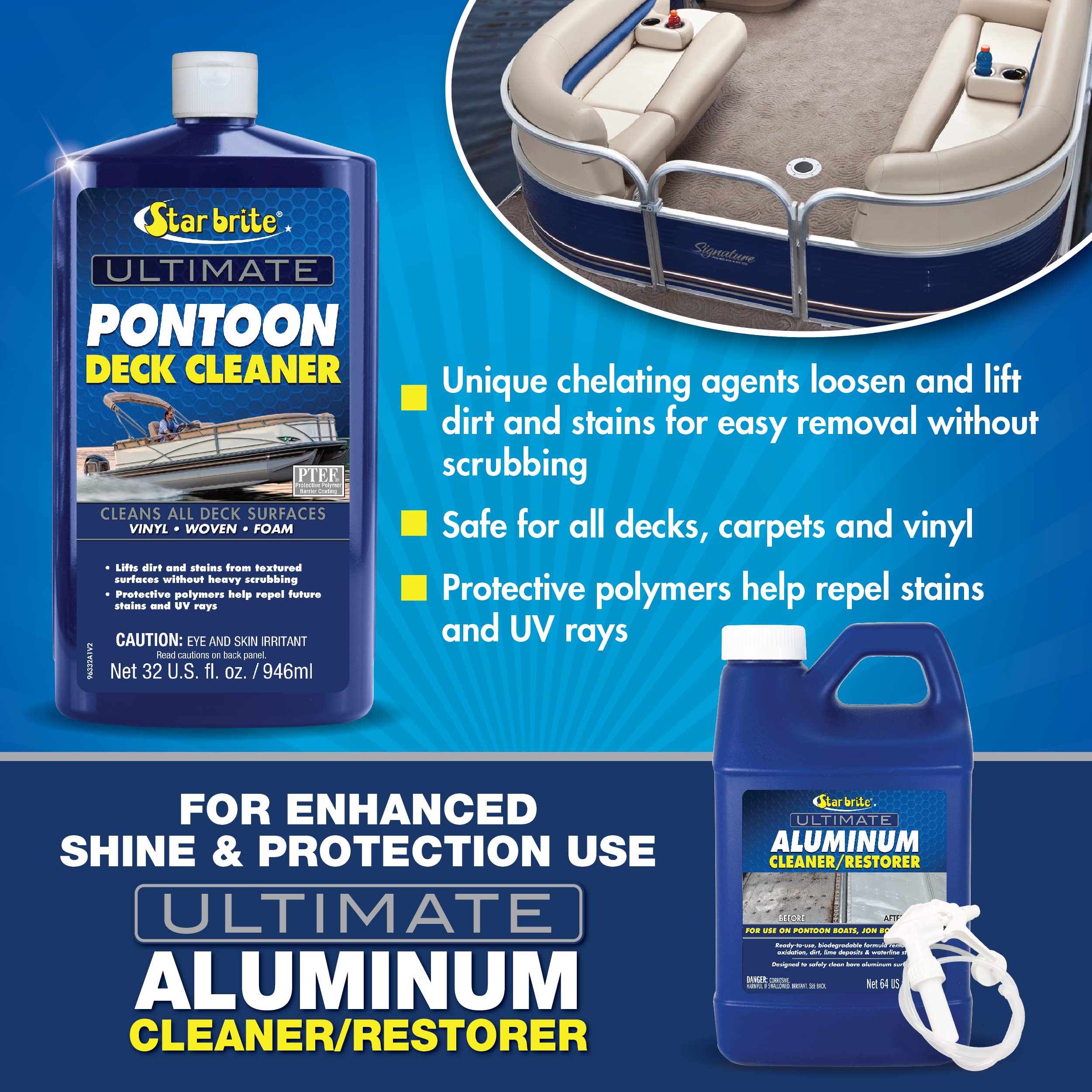 Star Brite Ultimate Pontoon Deck Cleaner - Lift Dirt & Stains From All Carpets, Woven, Foam & Textured Surfaces - 32 Oz (096332)