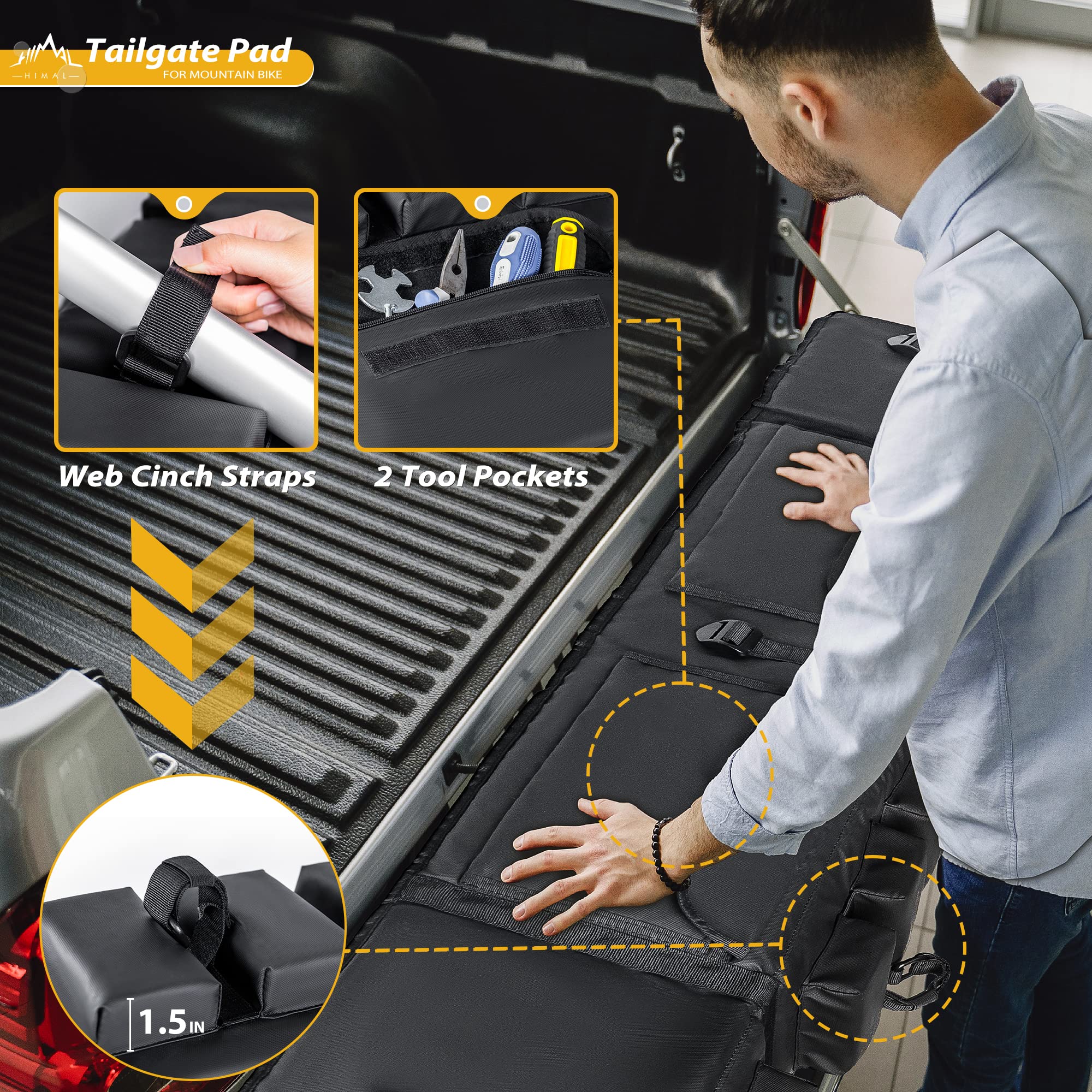 Gohimal Tailgate Pad Pro For Mountain Bike, Tailgate Bike Pads Up To 5 Mountain Bikes On Most Full-Size Trucks, With Reflective