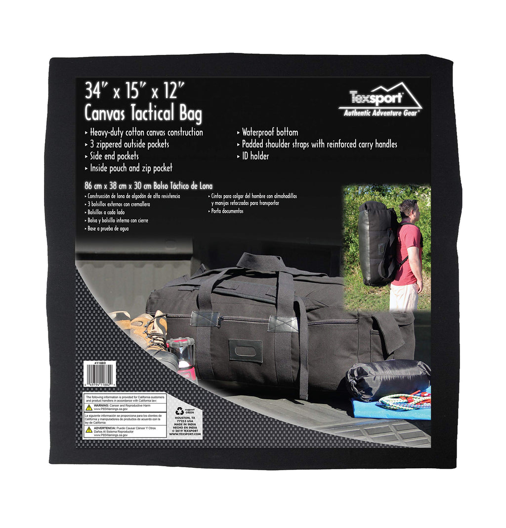 Texsport Tactical Travel Bag With Padded Shoulder Straps To Carry On Your Back , Black, 34'' X 15'' X 12''
