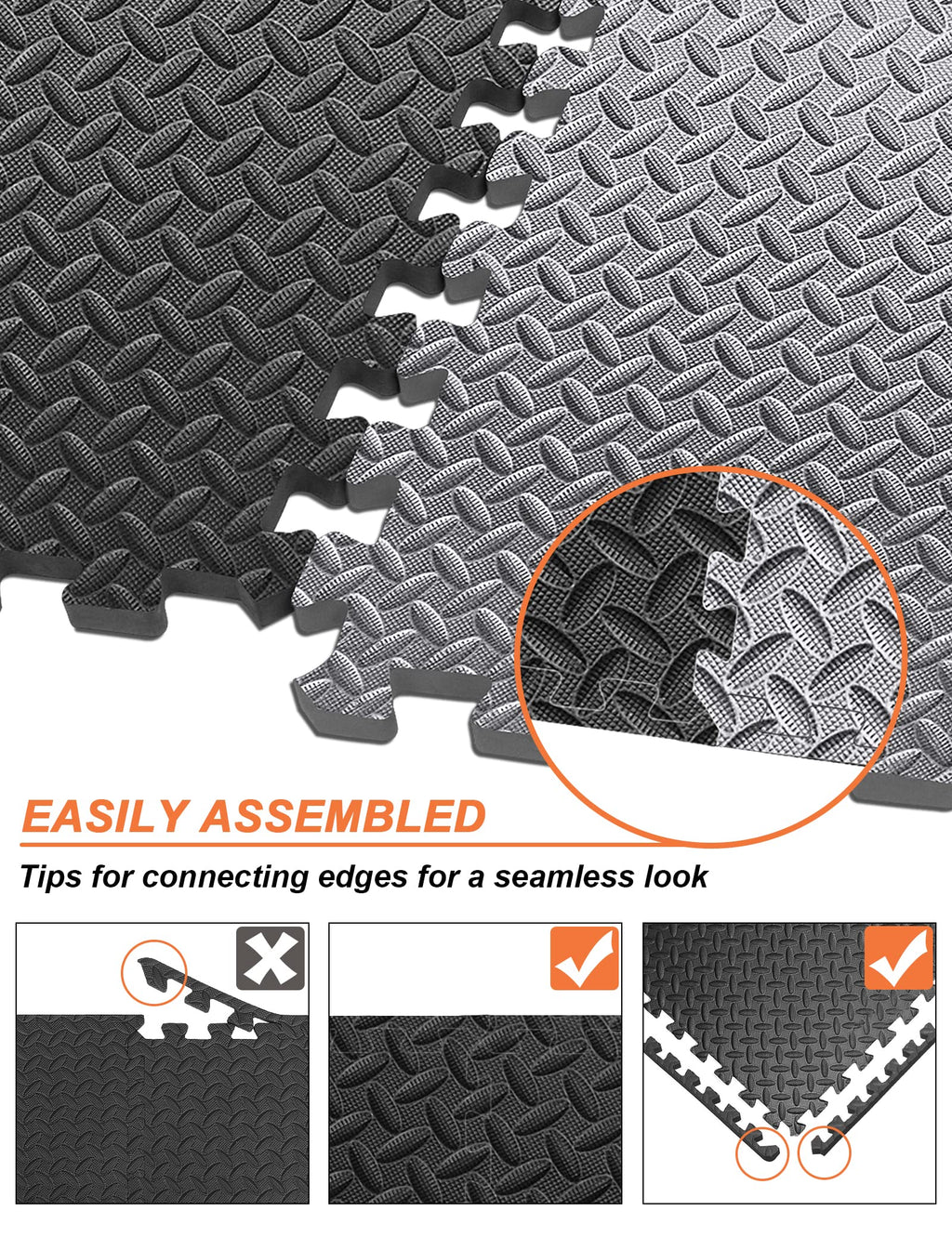 Innhom Gym Flooring Mats Exercise Mat For Floor Workout Foam Tiles Home Equipment Garage, 6 Black And Gray
