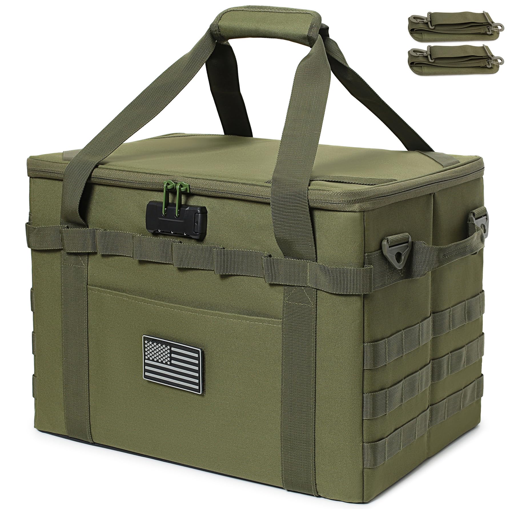 Lemubeane Tactical Camping Storage Bag - 57L Utility Tote Bag Organizer With Combination Lock And Shoulder Straps (Army Green, 5
