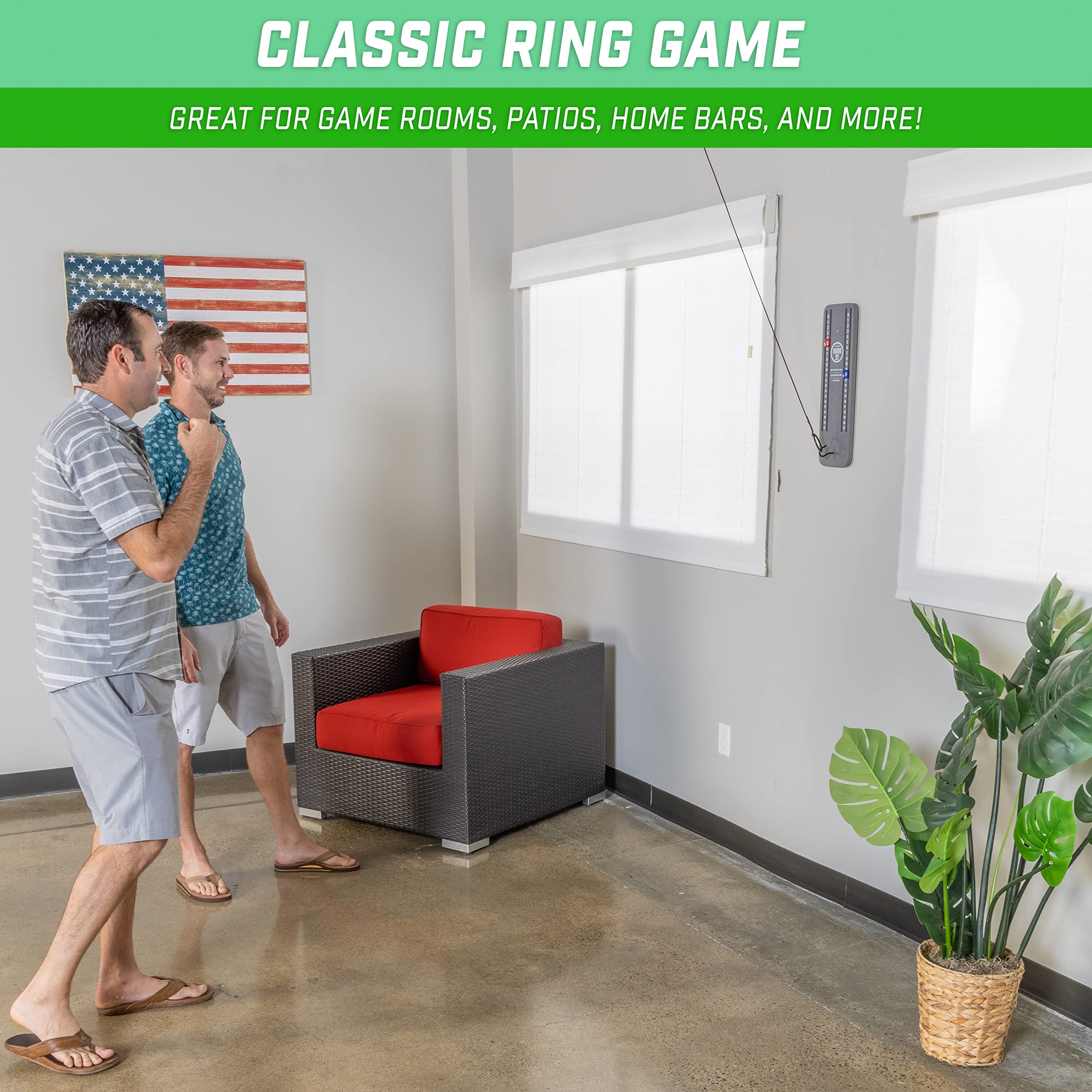 Gosports Hook 21 Ceiling Mount Ring Swing Game - Play Indoors Or Outdoors - Blue, Gray, Natural Or Red