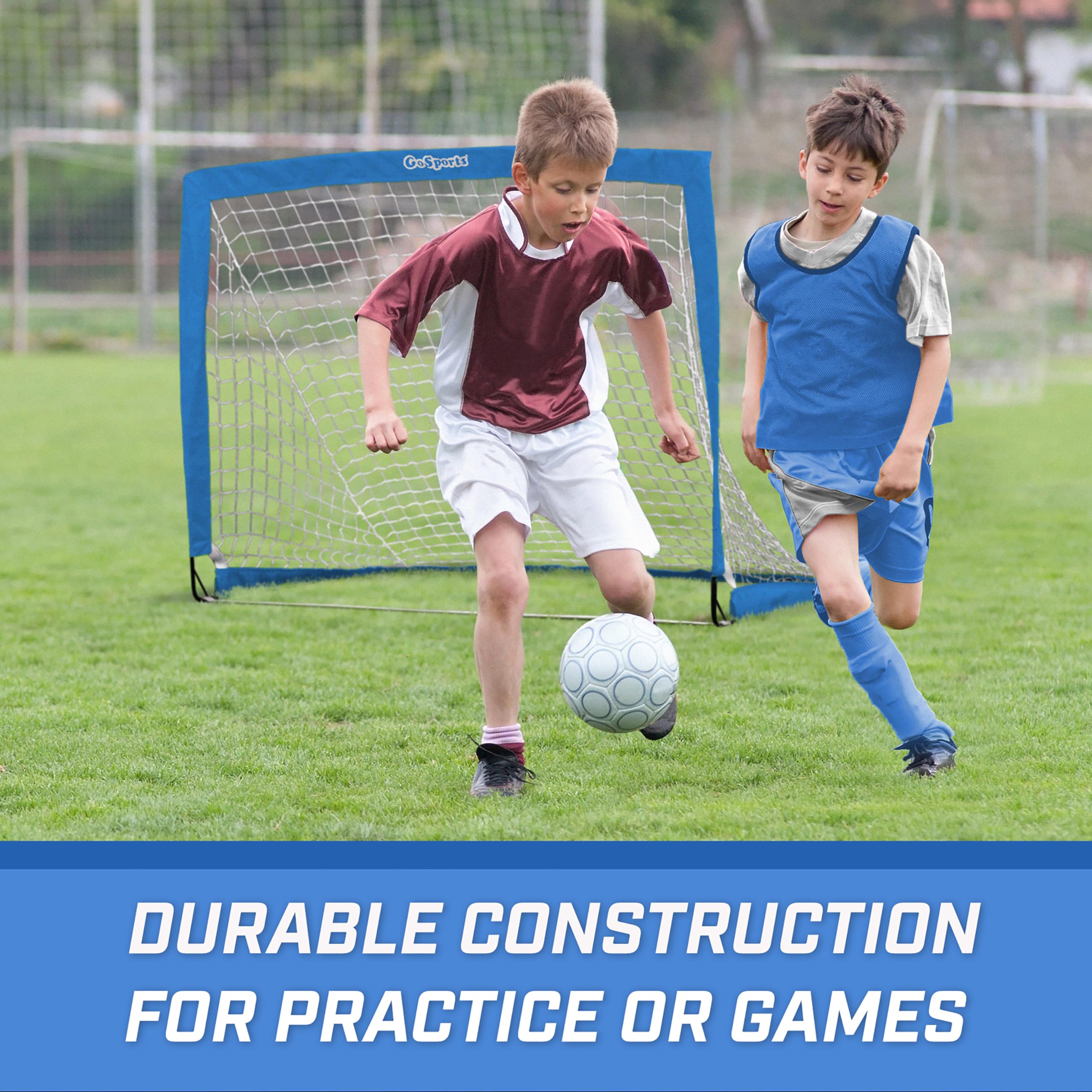Gosports Team Tone 4 Ft X 3 Ft Portable Soccer Goal For Kids - Pop Up Net For Backyard - Royal Blue