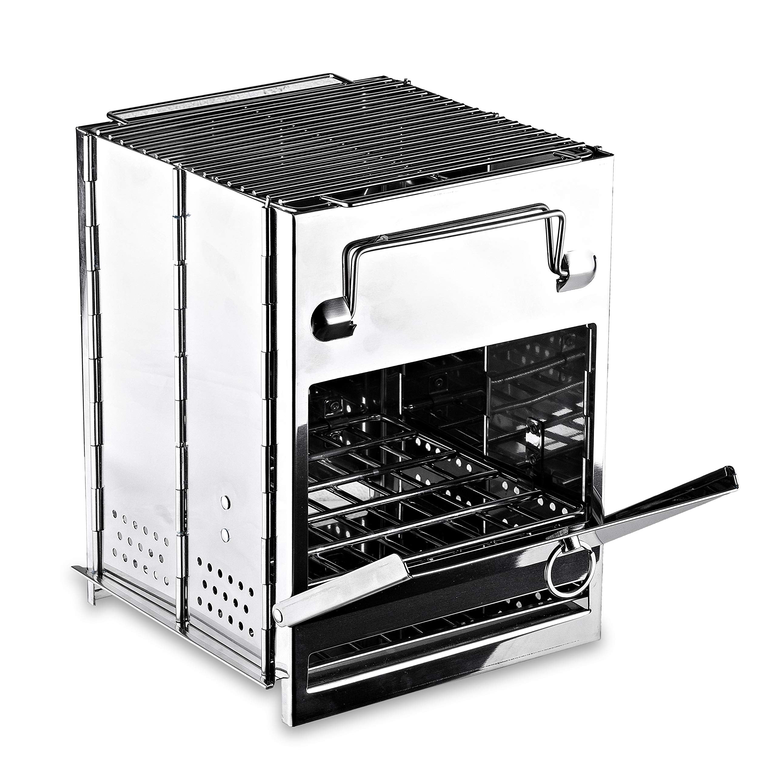 Zento Camping Wood Stove Portable Folding Camp Stove, Stainless Steel, Foldable Grill Survival, Easy To Carry, Small Portable (A