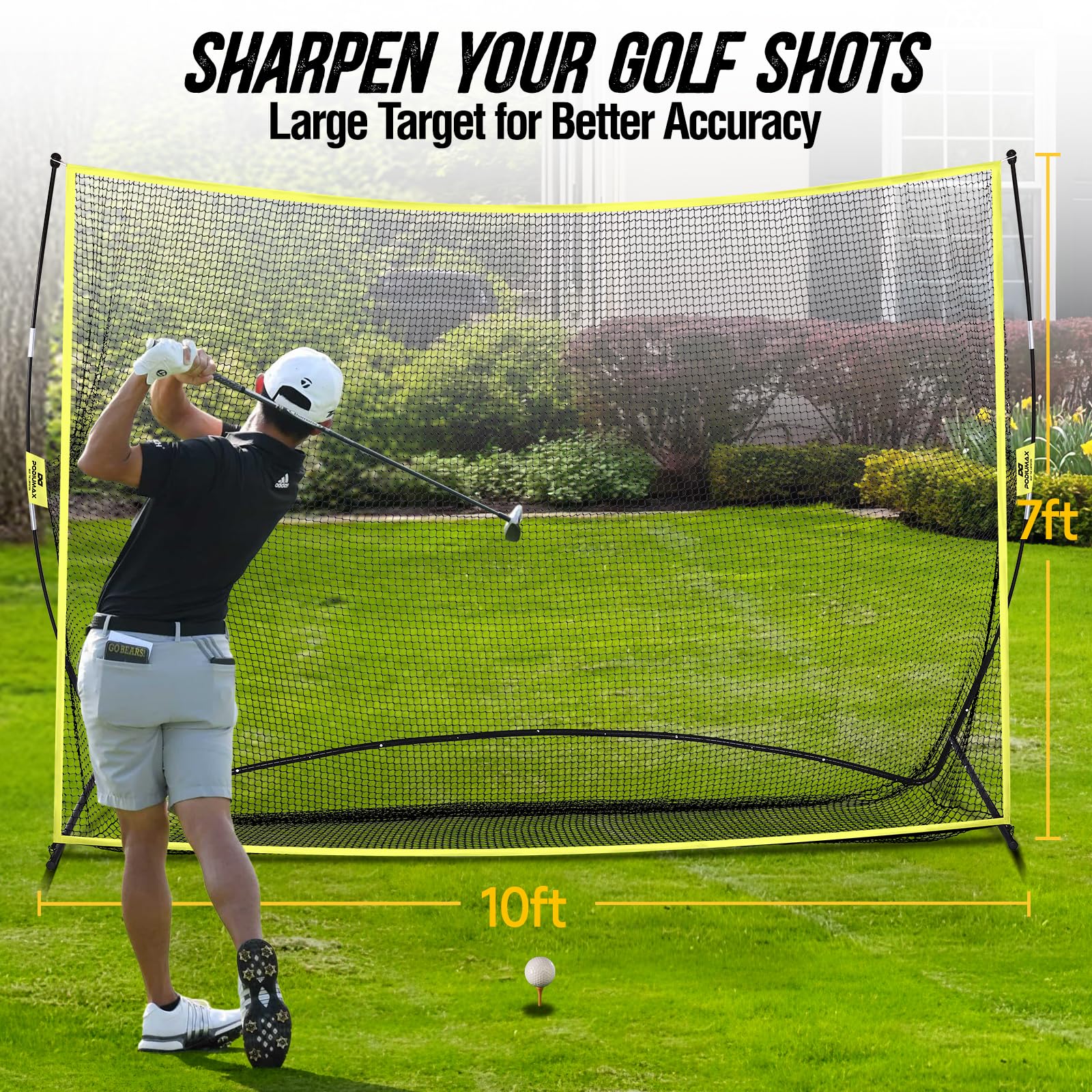 Podiumax 10X7Ft Golf Hitting Net  Driving Range For Backyard & Indoor  Also Suitable For Soccer, Baseball, Softball Practice Wit