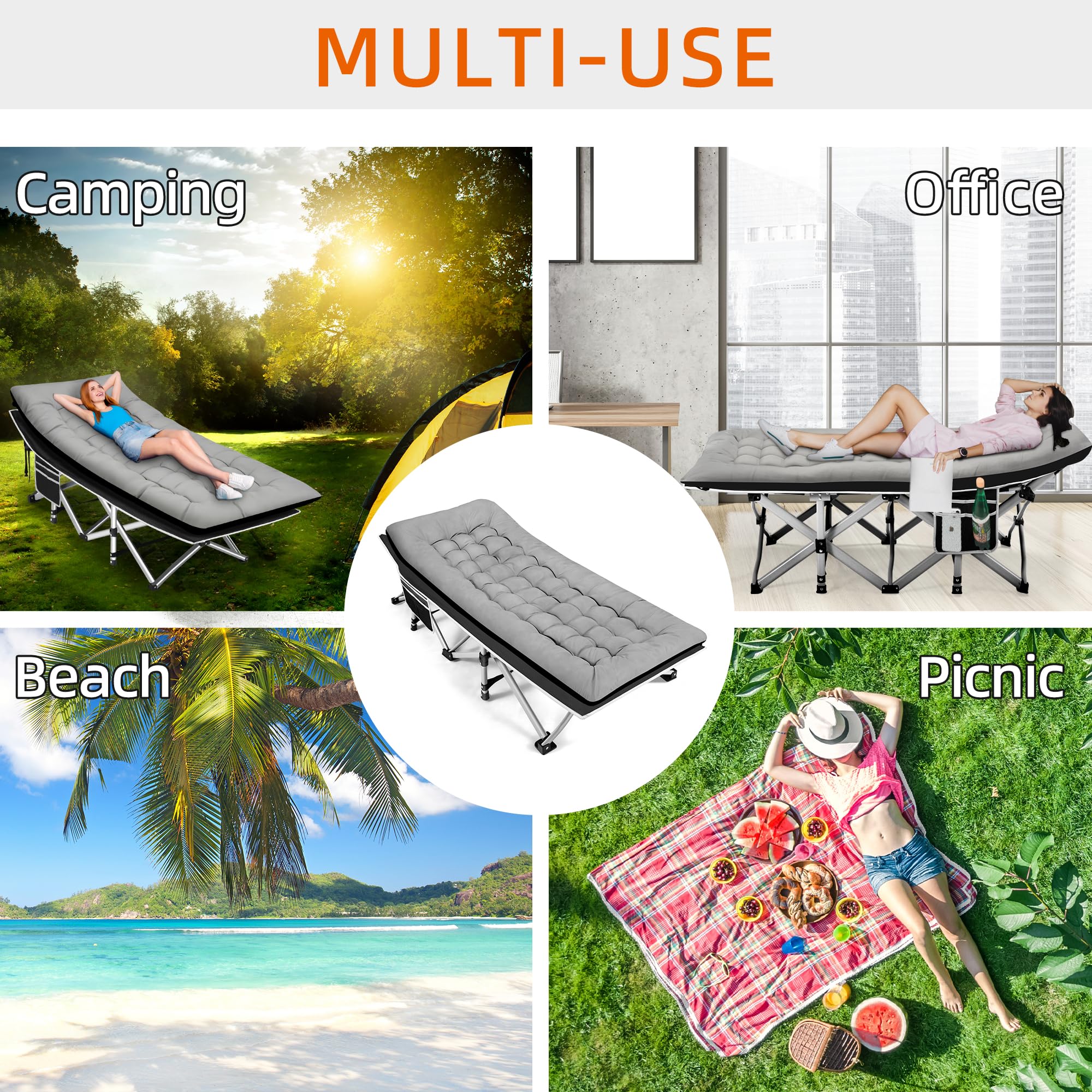 Fragess Portable Camping Cot, Sleeping Cots For Adults, 28 Extra Wide Folding Cot Max Load 600Lbs With Thick Mattress, Portable