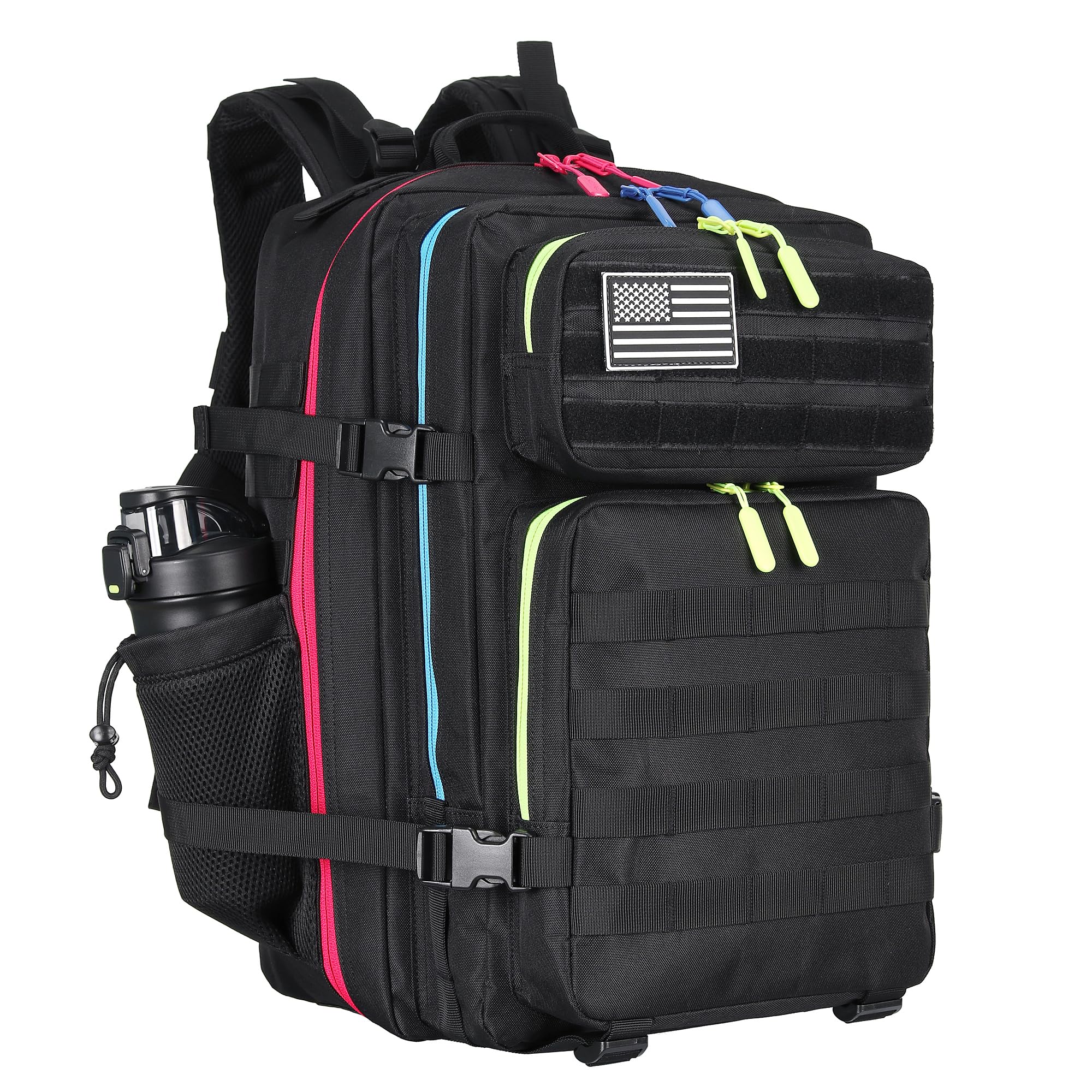 HongXingHai 45L Military Tactical Backpacks 3 Days Assault PackBag Fitness Rucksack Hiking Molle Daypack (Black Neon)