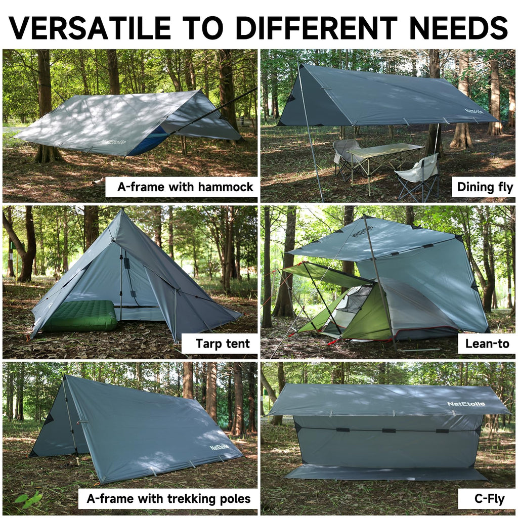 Natetoile Waterproof Camping Tarp - Pu5000Mm Coating Rain Fly For Hammock Cover, Tarp Tent, Versatile With 19 Tie-Outs - Portabl