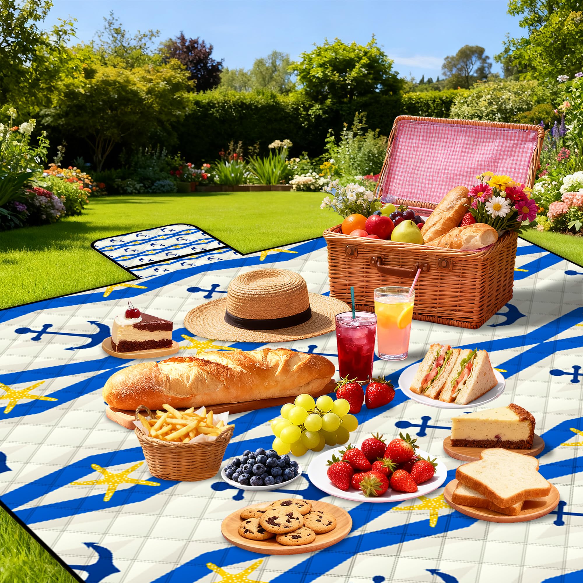 Poedist Extra Large Picnic Blanket Waterproof,80X 80Foldable Machine Washable Beach Blanket,Outdoor Blanket For 6-8 Adults,Suita