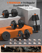 Feierdun Adjustable Dumbbells, 70Lbs Free Weight Set With Connector, 4 In1 Dumbbells Set Used As Barbell, Kettlebells, Push Up S