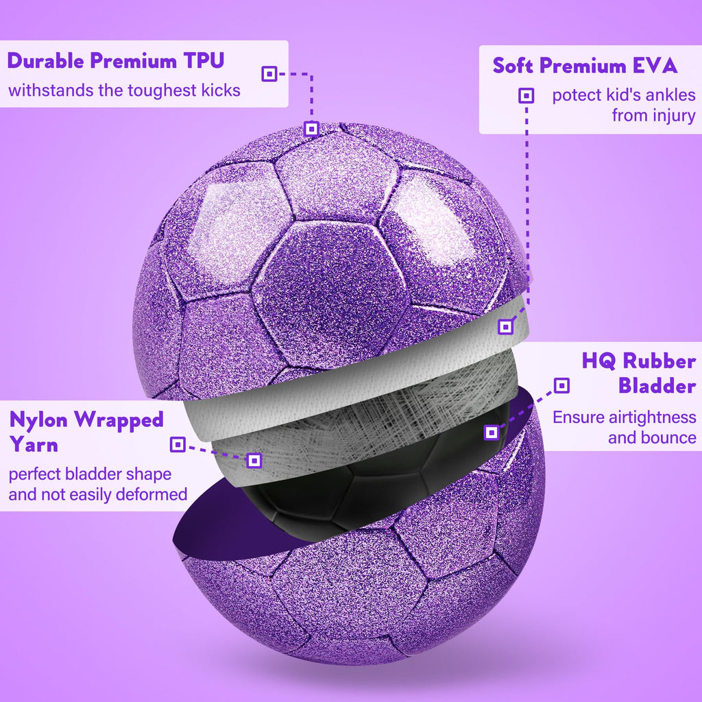 Size 4 Soccer Ball Glitter Pink - Kids Aged 4-6 6-8 8-12 Outdoors Sports Training Ball Recreation Playing Ball Teens Girls Child