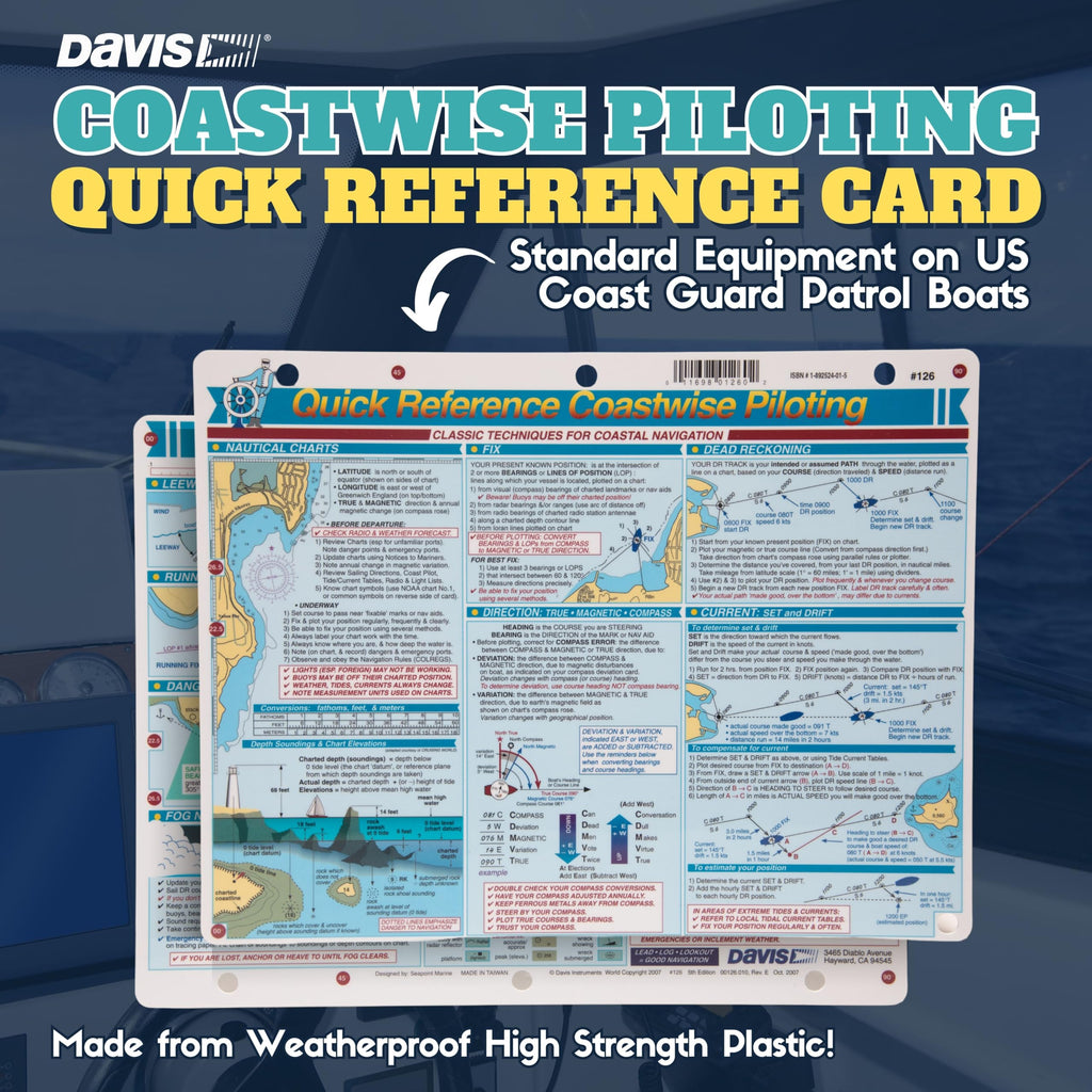 Davis Instruments Waterproof Boating Quick Reference Cards Bundle - Navigation 125, Coastal Piloting 126 & Procedures 128 (3 Ite
