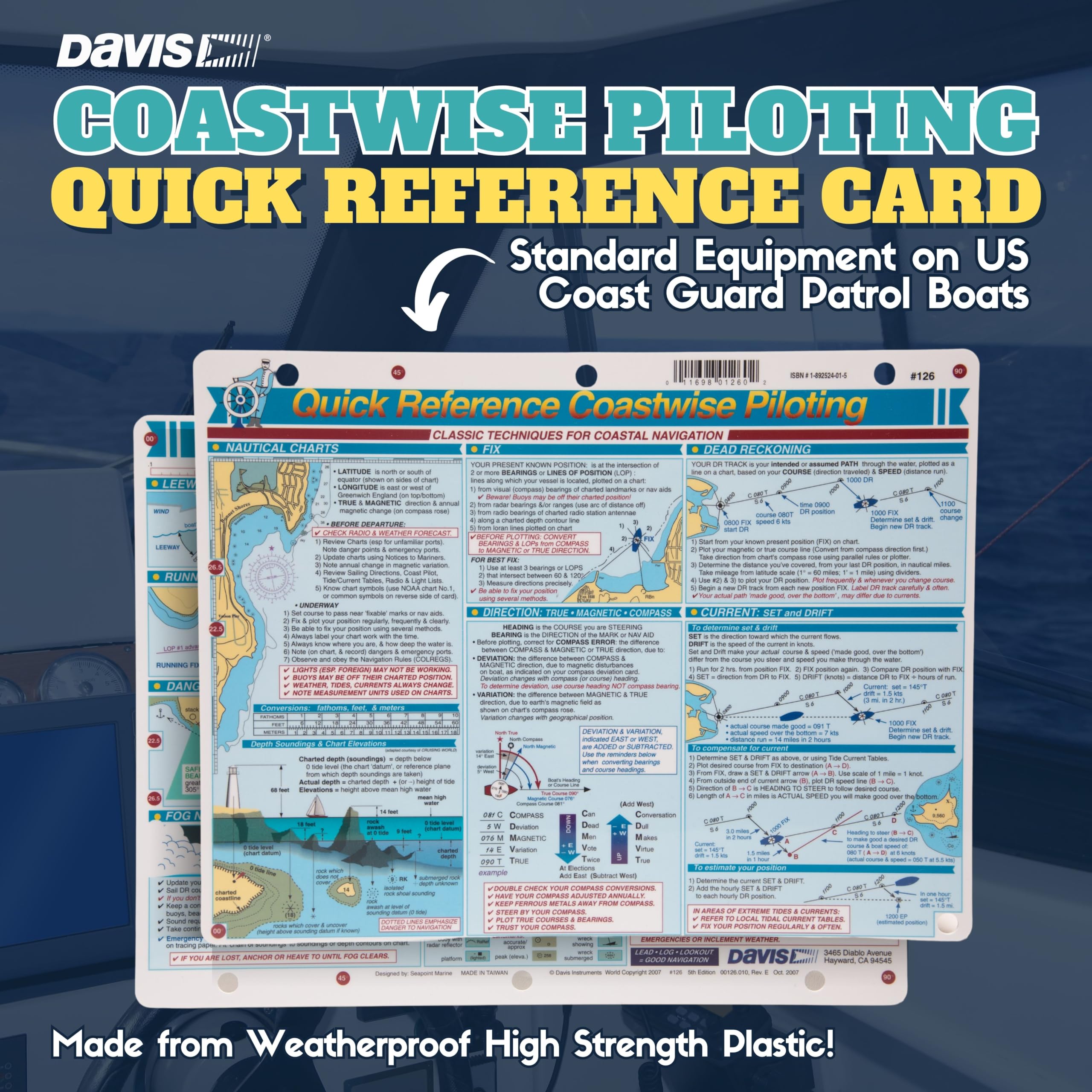 Davis Instruments Waterproof Boating Quick Reference Cards Bundle - Navigation 125, Coastal Piloting 126 & Procedures 128 (3 Ite