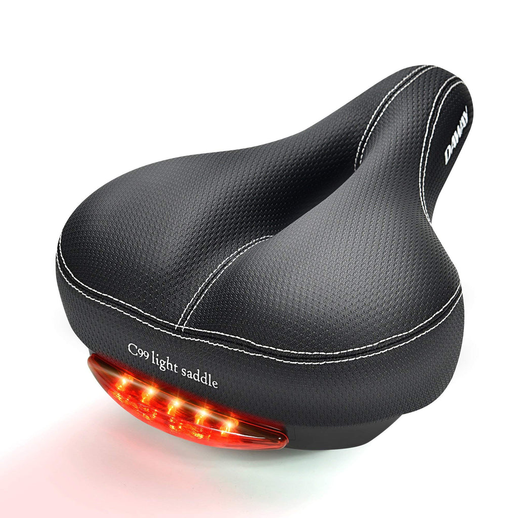 Daway Comfortable Men Women Bike Seat - C99 Soft Memory Foam Padded Wide Leather Bicycle Saddle Cushion With Taillight, Waterpro