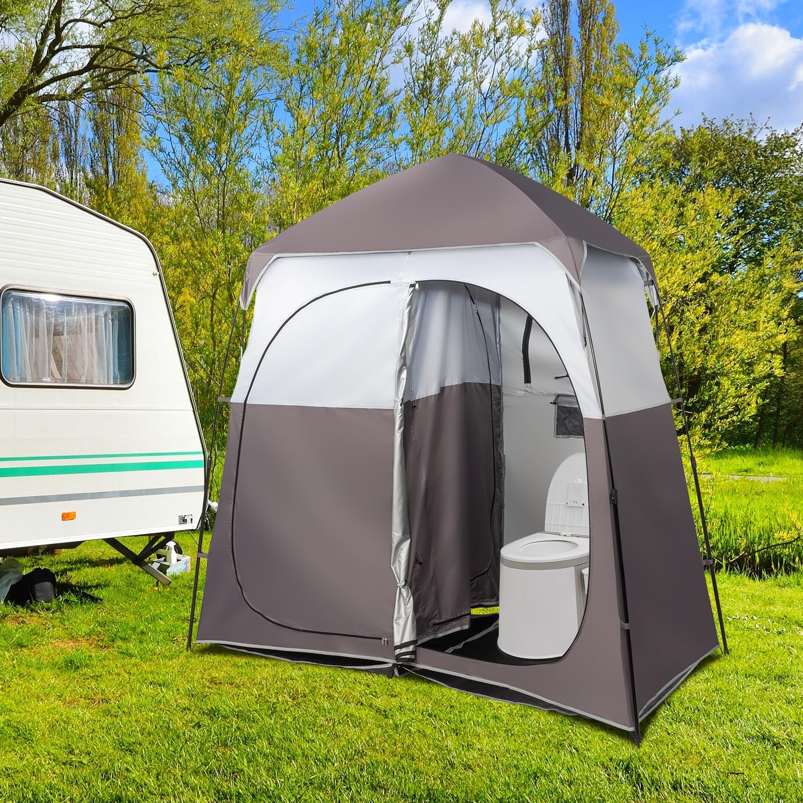Vingli 2 Room Shower Tent, 7.5 Ft Instant Pop Up Shelter With Carrying Bag, Privacy Changing Room Tent, Perfect For Portable Toi