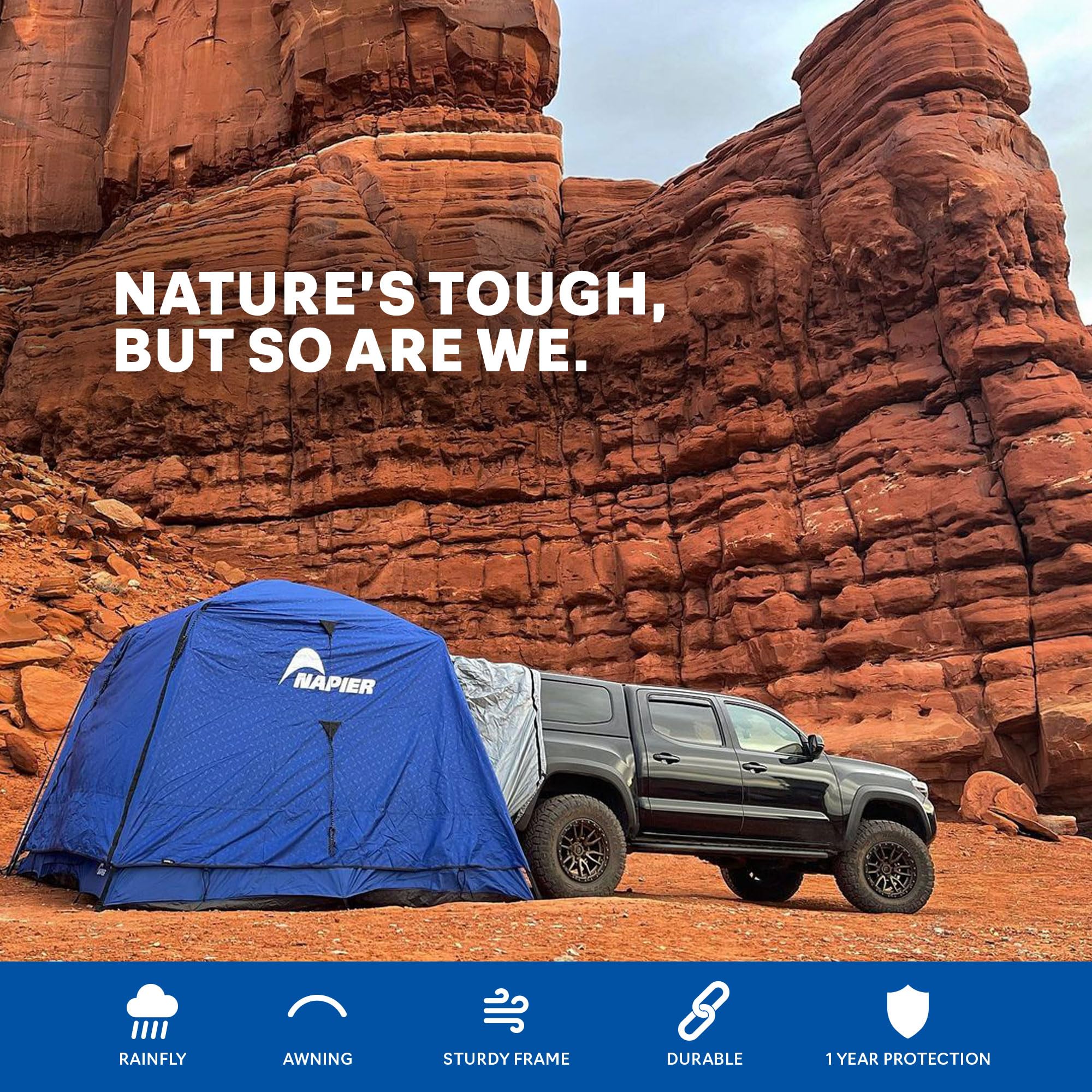Napier Sportz Suv Tent 9'X9' Waterproof Camping Tent With Universal Vehicle Sleeve And Awning 5 Person Blue/Grey Car Tent