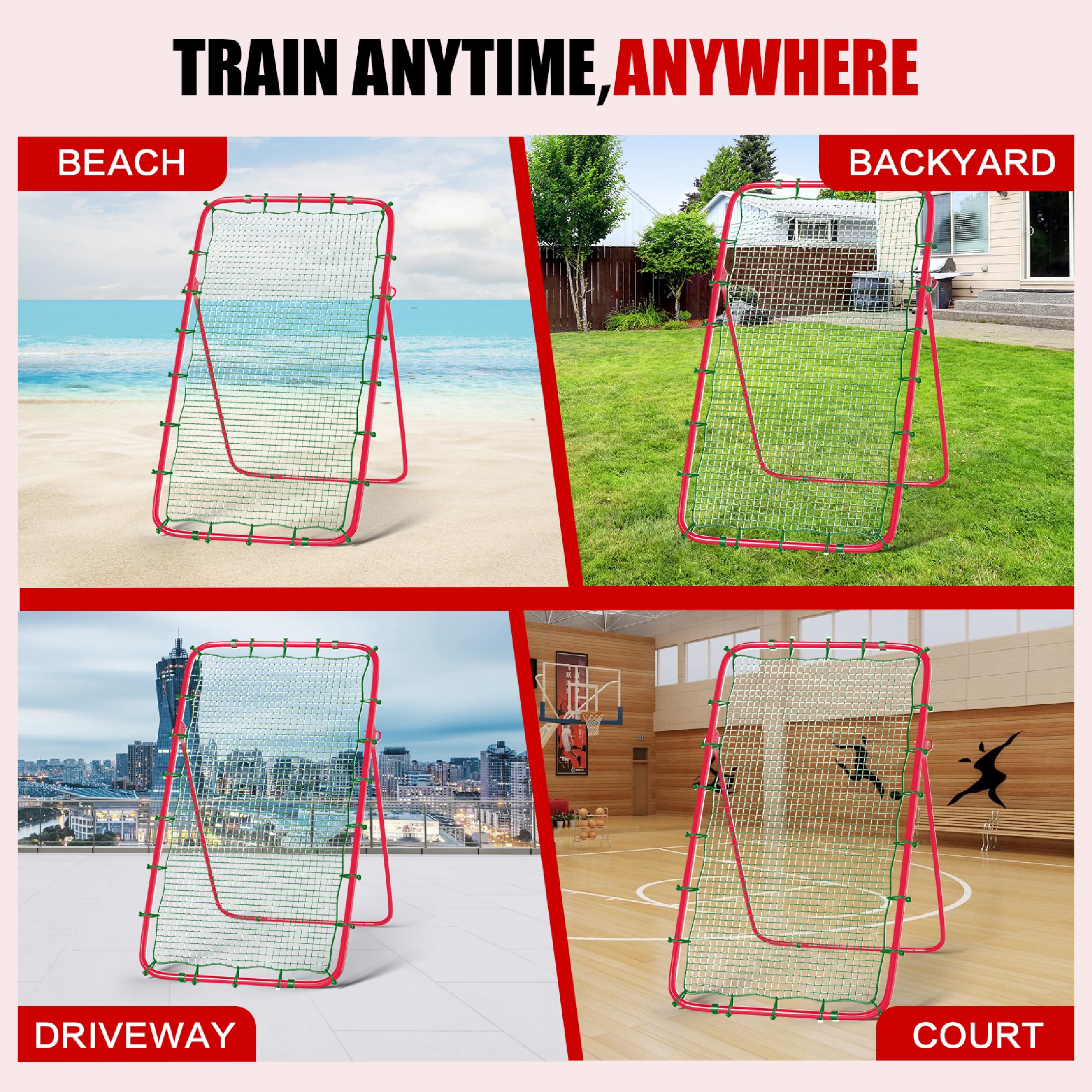 7x4 Ft Volleyball Rebounder Net, 5-Angle Adjustable Rebounder Net with 2 Target Stripes & Portable Travel Bag, 10-MIN Setup Boun