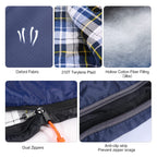 Redcamp Flannel Sleeping Bag For Adults, Large Cotton Sleeping Bags For Camping With Detachable Hood, Blue Plaid With 3Lbs Filli