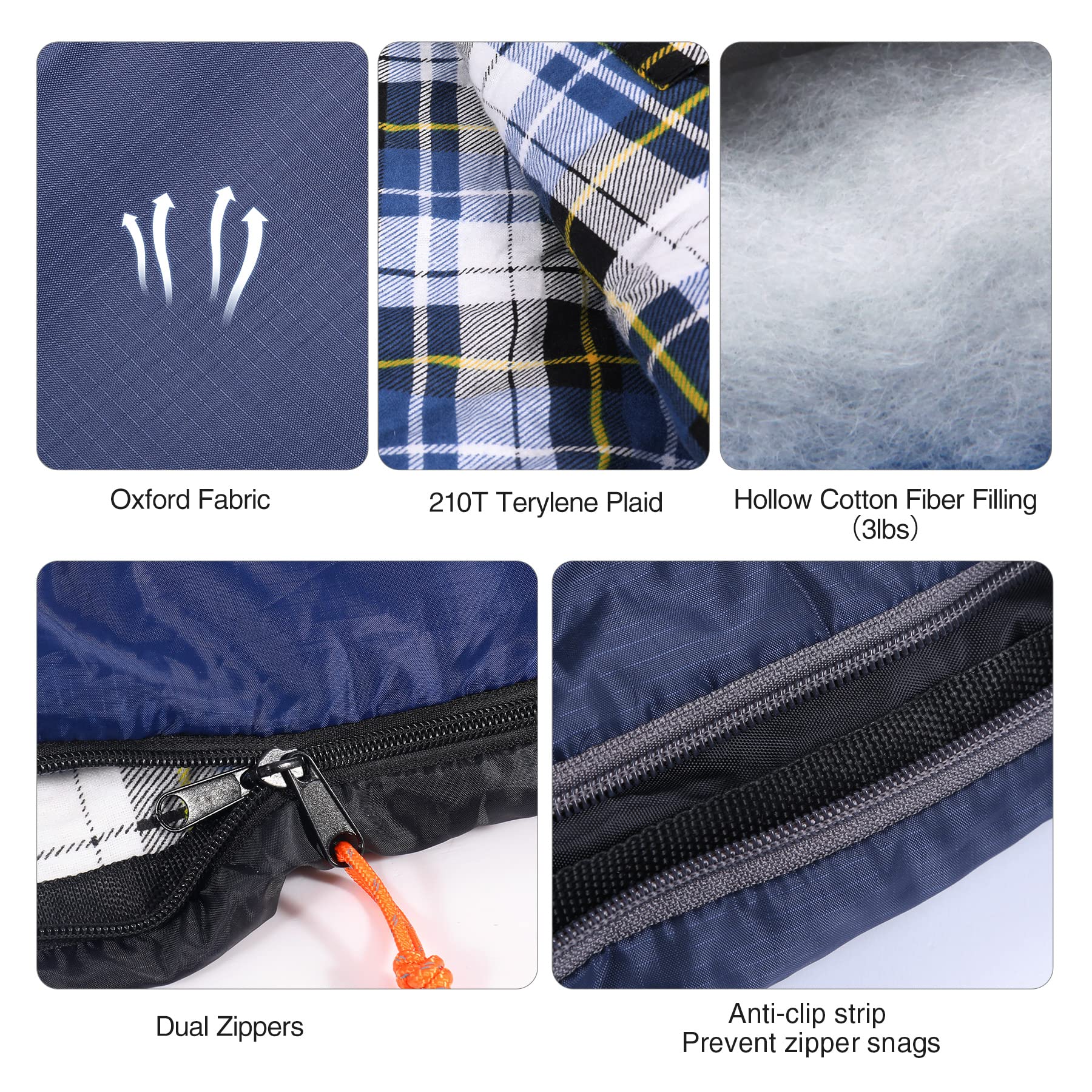Redcamp Flannel Sleeping Bag For Adults, Large Cotton Sleeping Bags For Camping With Detachable Hood, Blue Plaid With 3Lbs Filli