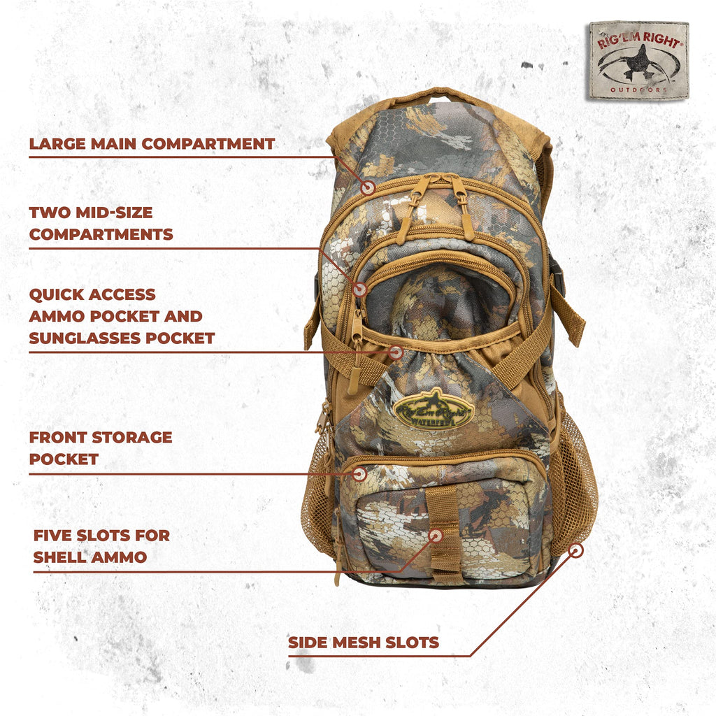 Rig'Em Right Waterfowl Stump Jumper Duck Hunting Blind Backpack With Multi-Layered Padded Shoulder Straps And Back Support, Ammo