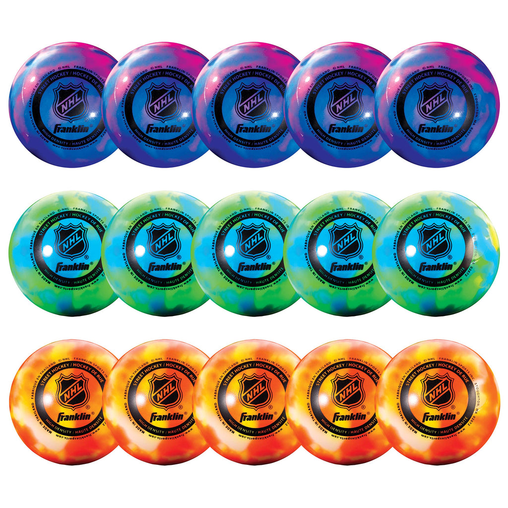 Franklin Sports Nhl Street Hockey Balls - No Bounce Outdoor Street + Roller Hockey Balls - Official Size - 15 Pack - Assorted Co